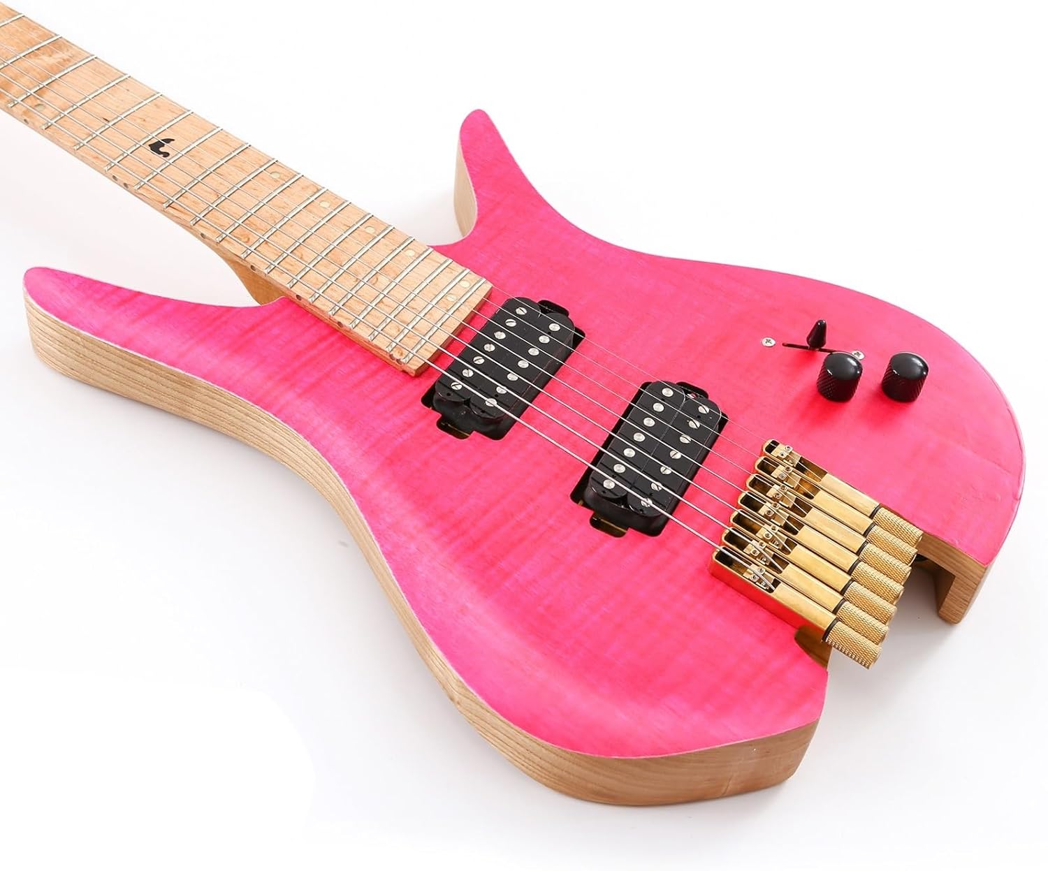 Headless Electric Guitar 7 String Fanned Fret Headless Electric Travel Guitar with 3-Way Converter 1 Volume 1 Tone Control