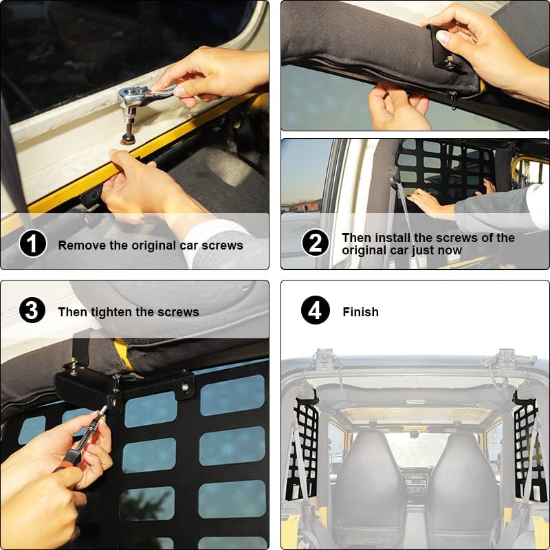 Linskip Hard Top Rear Window MOLLE Panels Compatible with 1997-2006 Jeep Wrangler TJ, Side Storage Racks for Jeep TJ 2Door, Trunk Cargo Carrier Tool Organizer for Jeep TJ Accessories(Pair, Black)