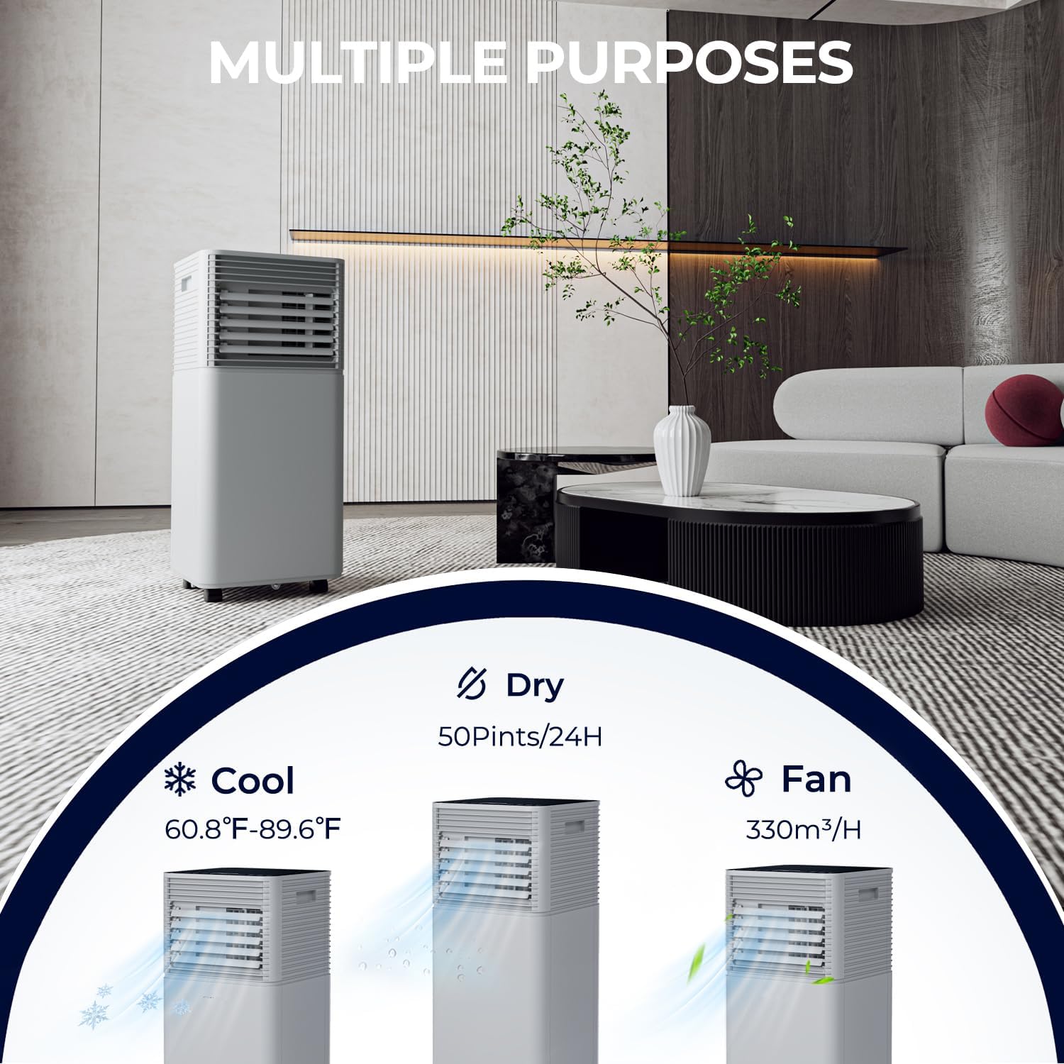 KOTEK Portable Air Conditioners, Air Conditioner for Rooms up to 350 Sq Ft, Ac Unit with Remote Control, 2 Speeds, 4 Modes, 24H Timer & Window Installation Kit for Home/Office/Dorms (Grey, 10000 BTU)