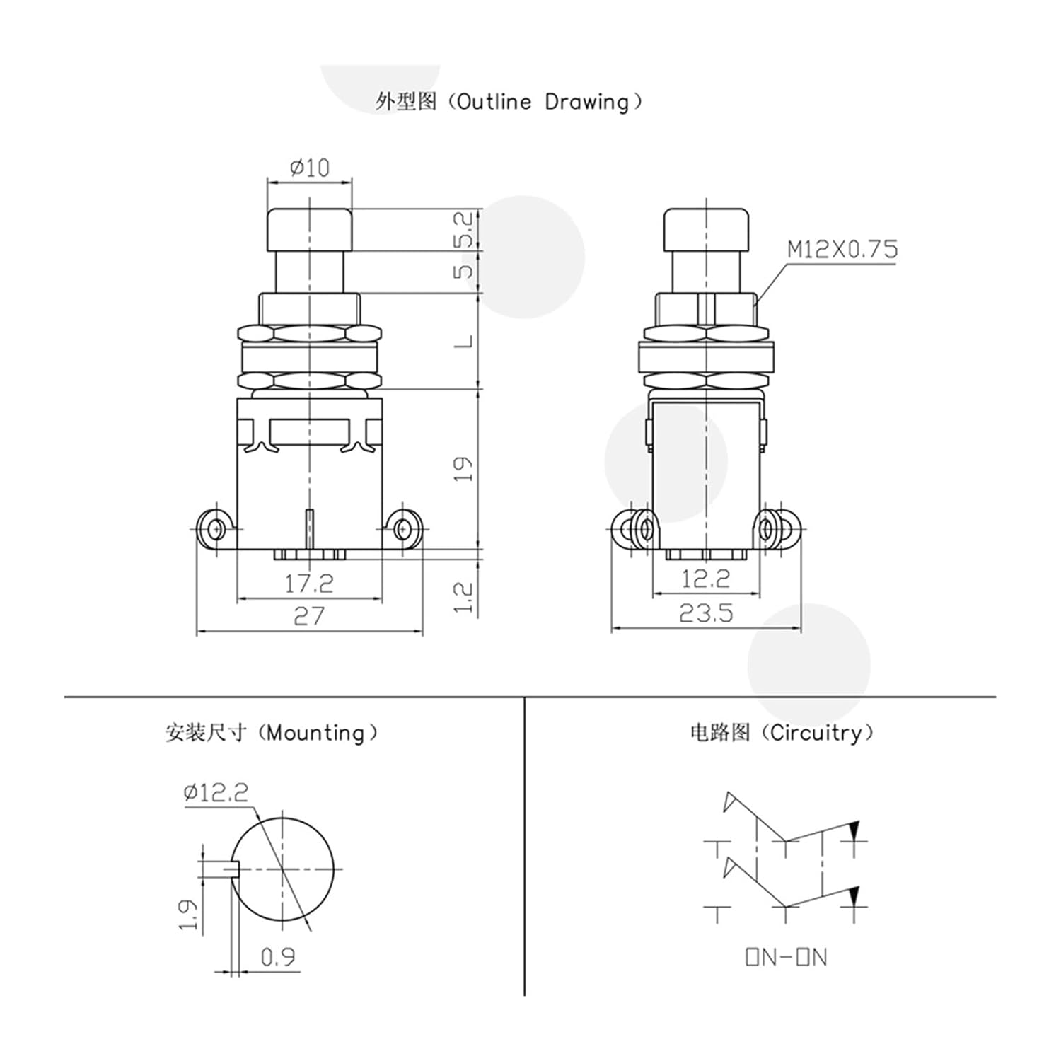 50PCS Footswitch ON-ON Latched 6 Pin Guitar Effect Pedal Push Button Foot Switch with Solder Terminal