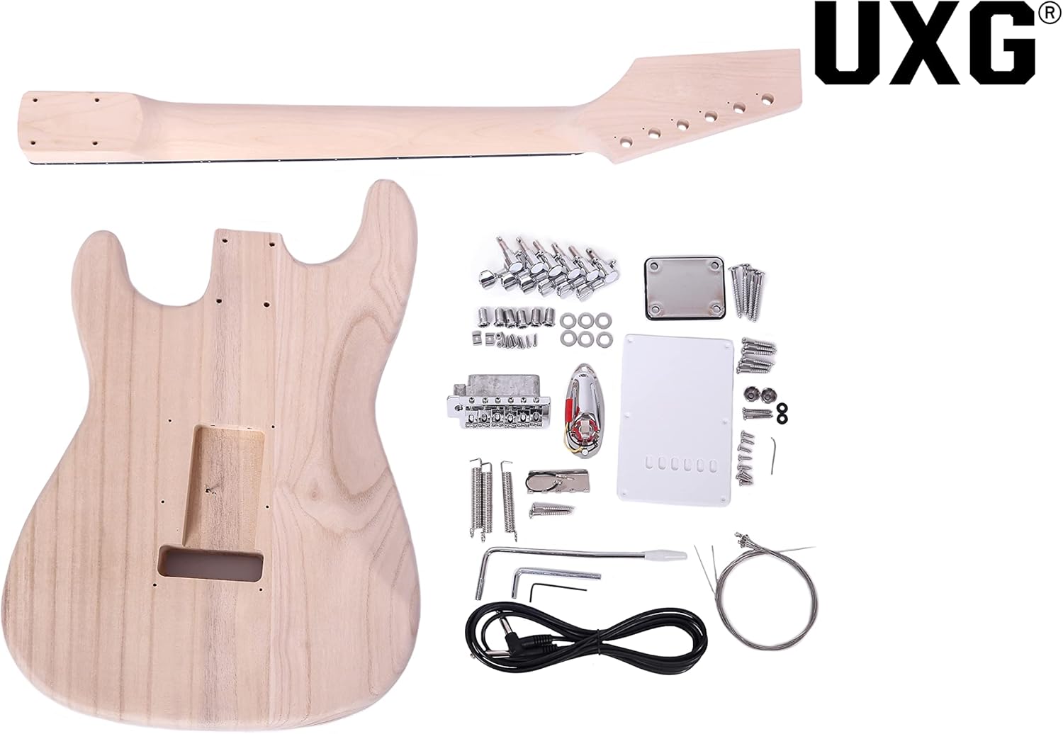 ST Style DIY Electric Guitar Kits,Paulownia Body,Maple Neck and Composite Ebony Fingerboard, S-S-S Pickup Configuration，Natural