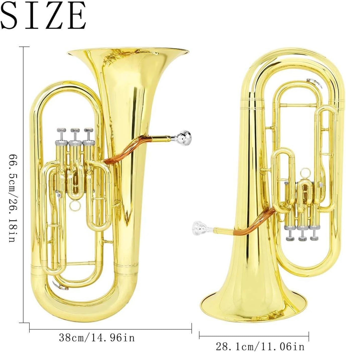Bb Flat Euphonium Brass Tube Body 3 Key Bass Musical Instrument
