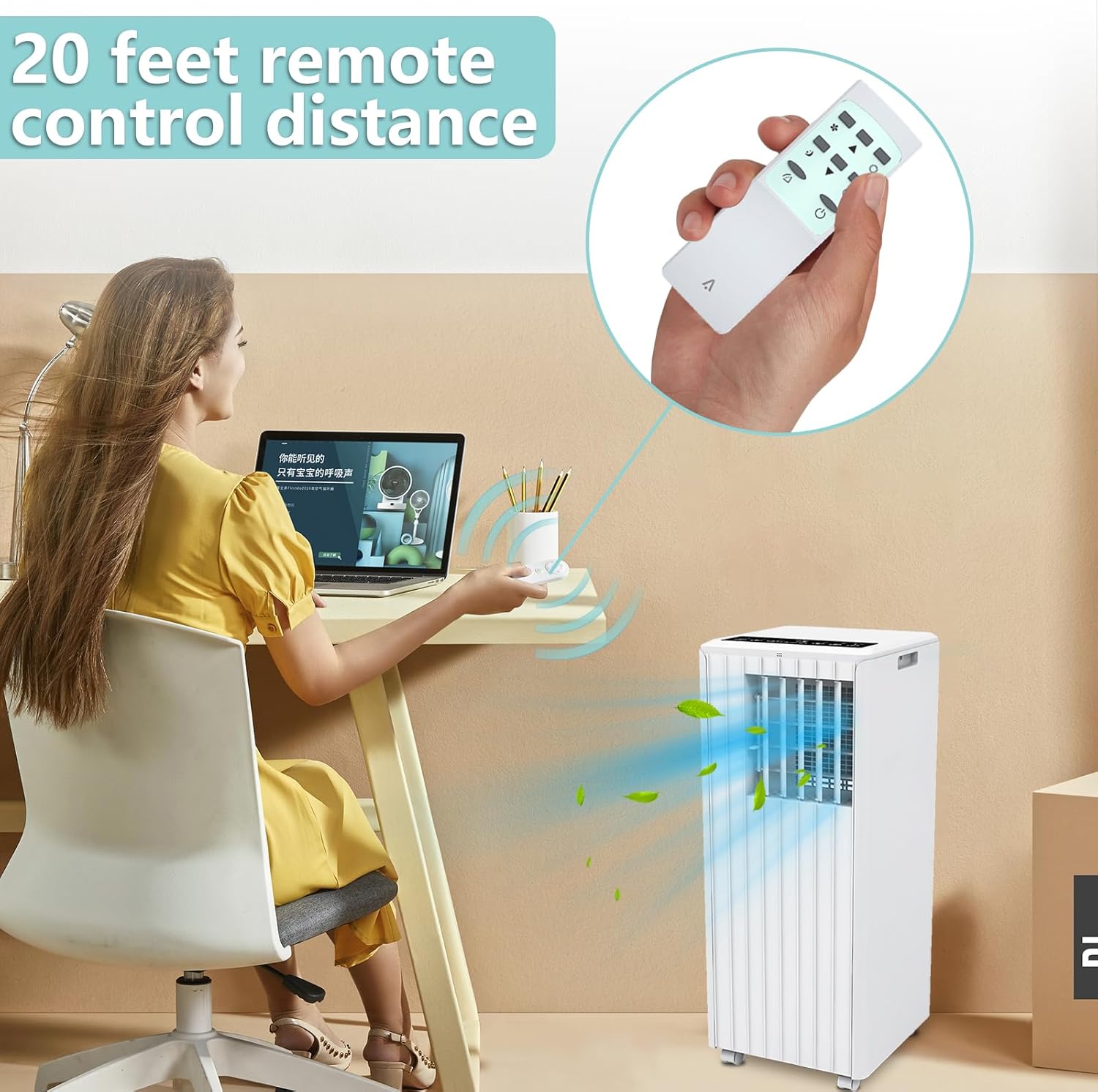 8000 BTU Portable Air Conditioner, Efficient Cooling with Remote Control, 3-in-1 Floor Standing Design, Dehumidifier Function, and Portable Fan, for Home, Office, White