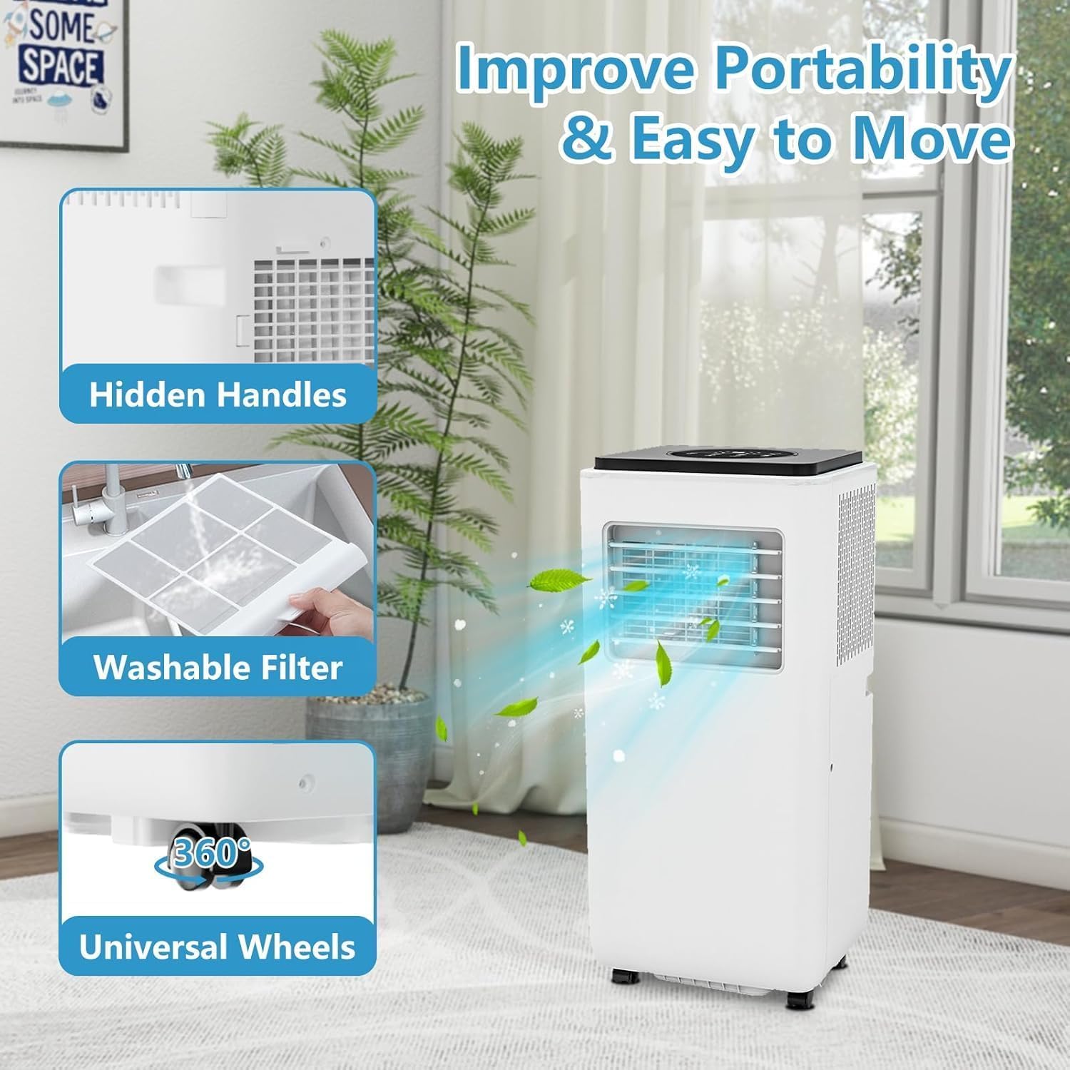 Portable Air Conditioners, 8000 BTU Portable AC with Cooling, Fan, and Dehumidifier Functions, Features 24-Hour Timer and Remote Control, Cools up to 350 Sq. Ft., Perfect for Bedrooms and Offices
