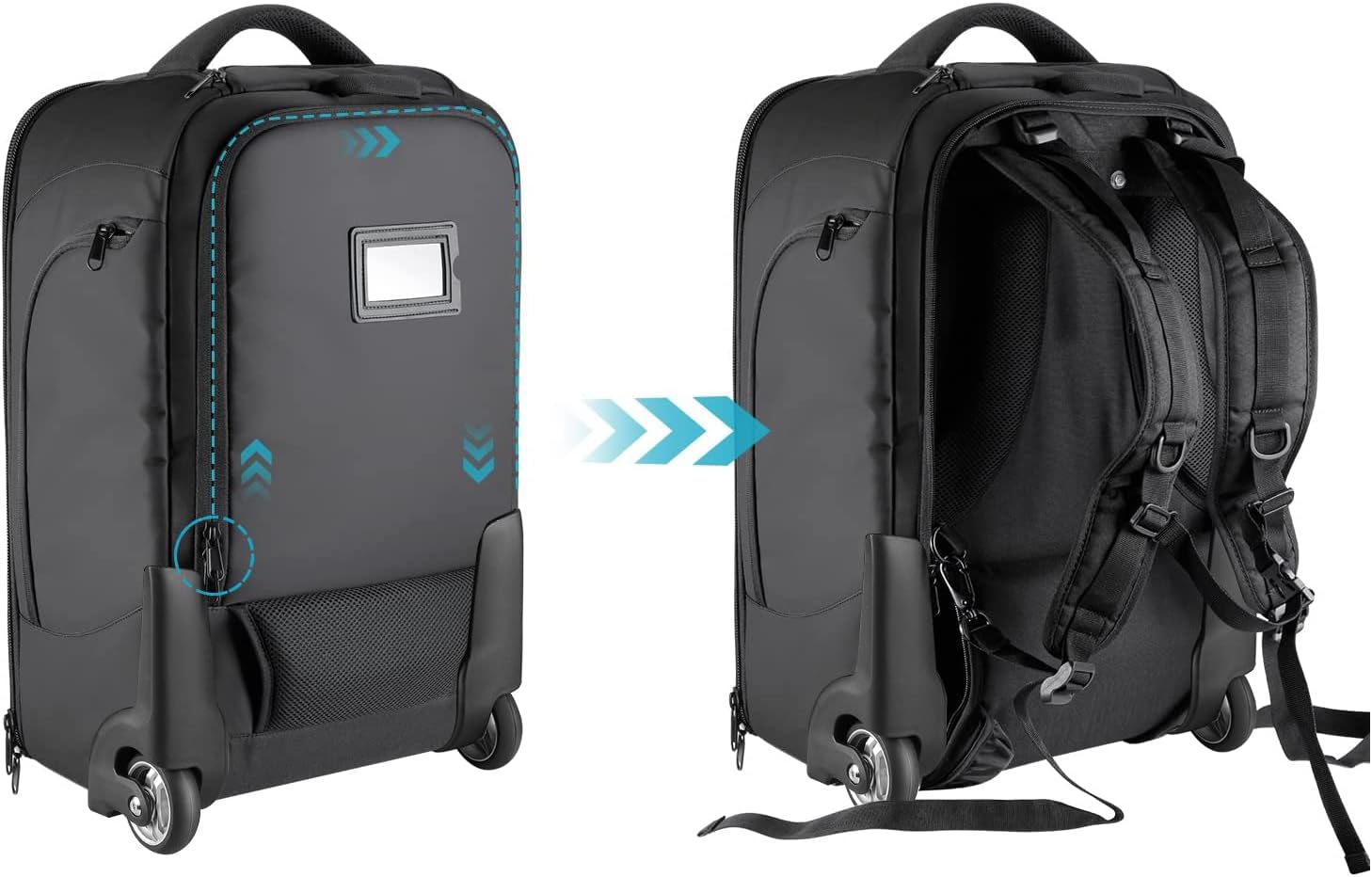 Neewer 2-in-1 Convertible Wheeled Camera Backpack, Rolling Luggage Case with Telescopic Handle and Anti-Shock Dividers for DSLR Cameras, Lenses, Hoods, Strobes, Tripod, and Other Accessories