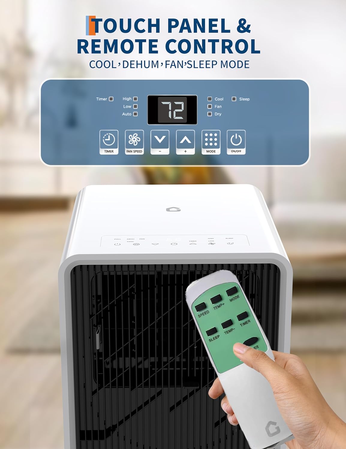 14,000 BTU Drainage-free Portable Air Conditioner for Indoor Rooms, 3 in-1 AC Unit for Bedroom 225-300 Sq.Ft, Dehumidifier, Fan, Sleep Mode, 24 Timer, Remote Control, Window Kits, Black