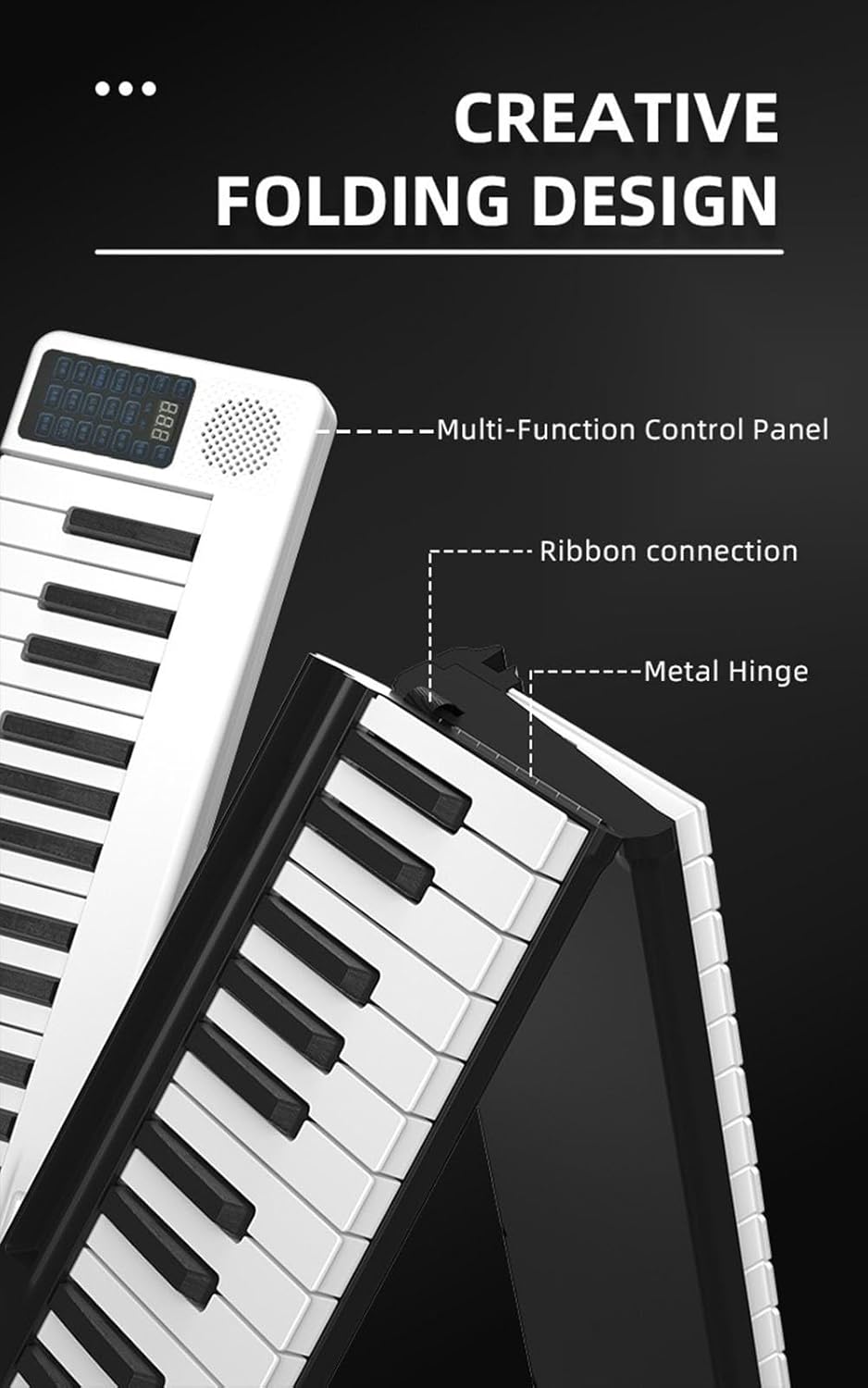 88 Full Size Portable Keyboard Piano Semi-Weighted Folding Digital Piano Built-in Dual Speakers, Bluetooth 5.0, MIDI, Sustain Pedal, Carrying Bag, Rechargeable Piano for Beginners(White)
