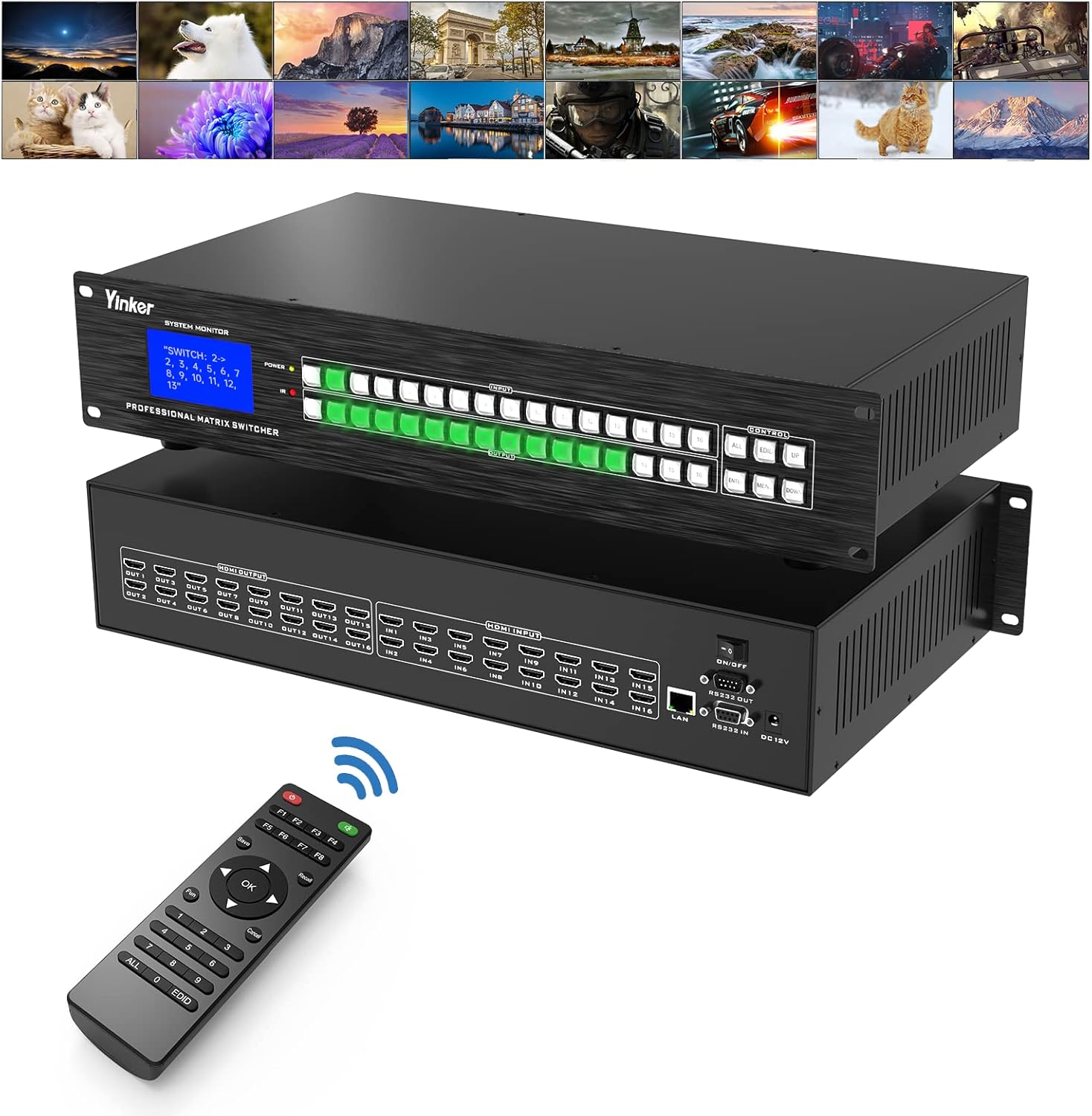 4K 16x16 HDMI Matrix 16 in 16 Out【Web Control】, 4K@30Hz HDMI Switcher Splitter Support Rack-Mount, EDID, HDCP, IR Remote Control, RS232, LAN Port, GUI