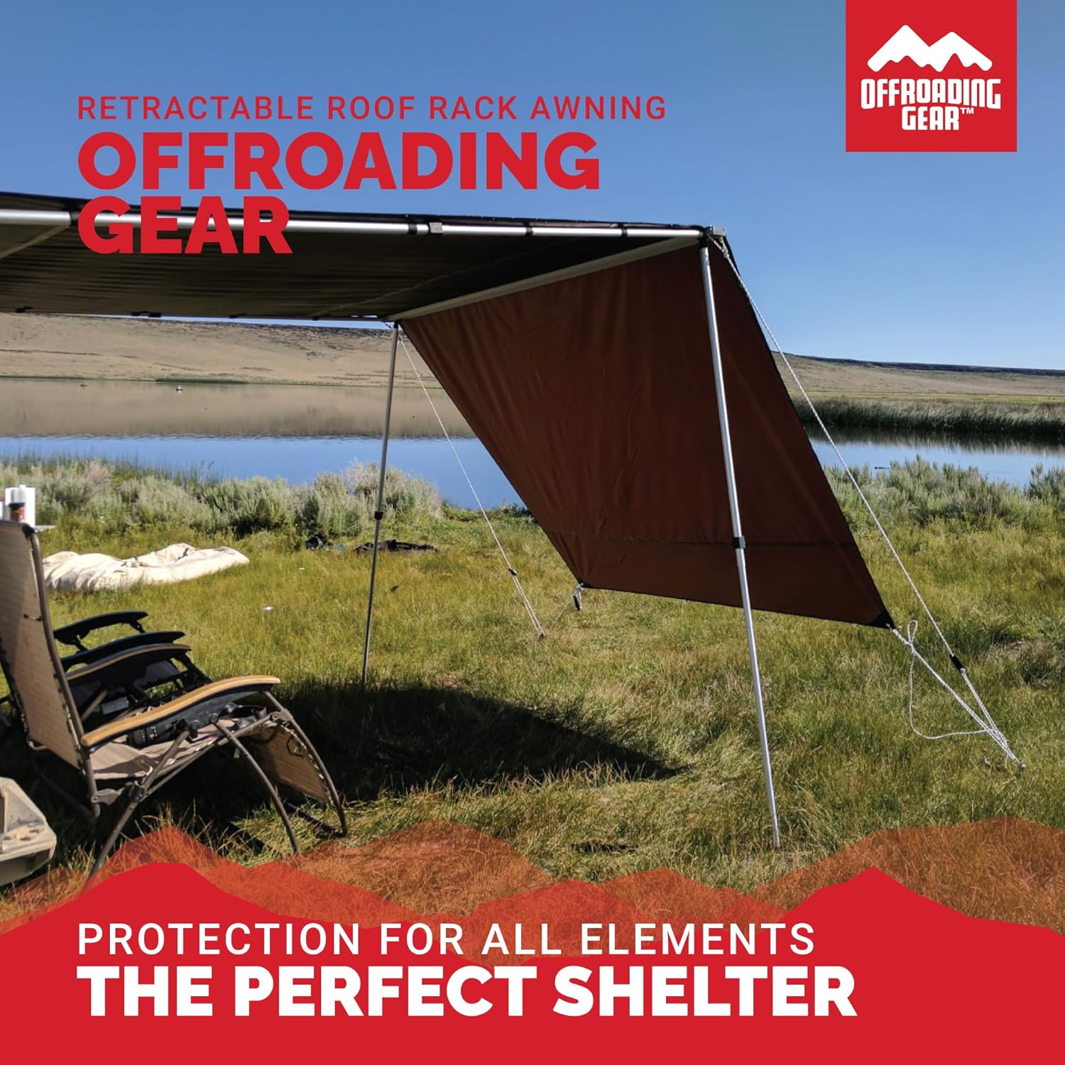 Offroading Gear 4x4 Accessories| Roof Rack Awning (Retractable) W/Free Side Extension | 6.5' x 6.5'| for SUV| RV| Jeep| Truck| Van| Car| Etc.