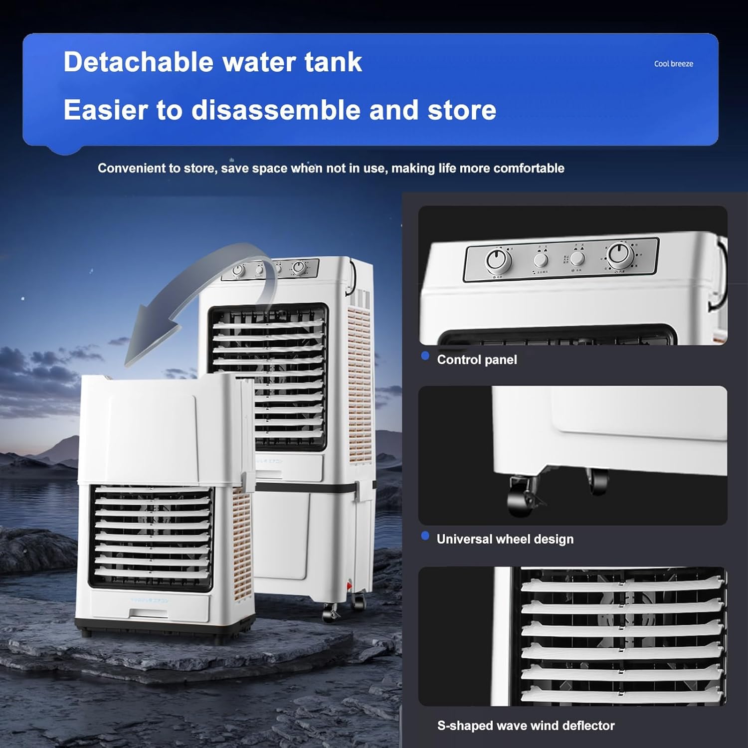 Swamp Cooler Air Conditioner Portable, 3-Speed Fan, 9000CFM Powerful Evaporative Air Cooler, 3-IN-1 Humidifying Cooling Fan for Home, Shop, Factory, Garage(Blue)