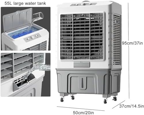 Air Conditioner Fan Evaporative Air Cooler 3 Speeds, with Misting Function, 120° Oscillation Swamp Cooler, for Office, Home, Room, Outdoor(Size:95cm/55L)
