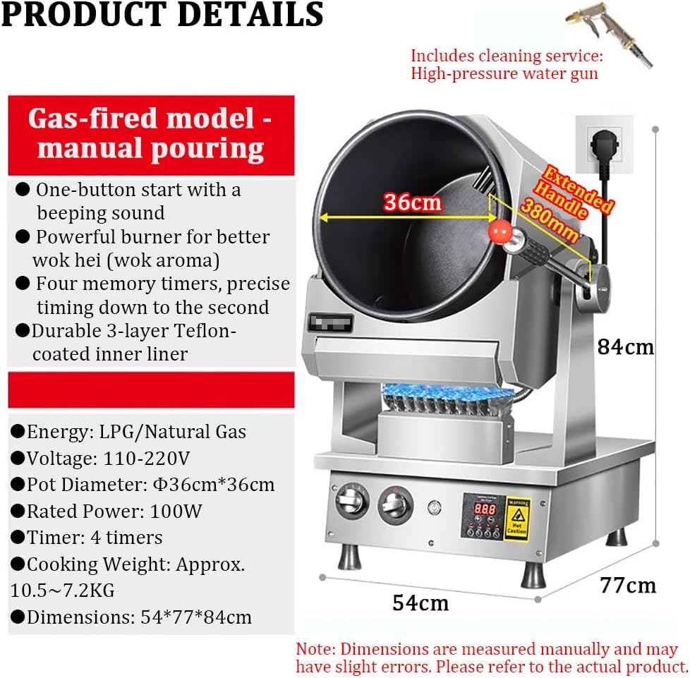 Tabletop Automatic Stir-Fry Machine, 360° Stir-Fry Cooking Machine, Stainless Steel Drum Stir-Fry Machine, Natural Gas Water Spray Rotary Wok, Commercial Kitchen Equipment.,36cm Wok