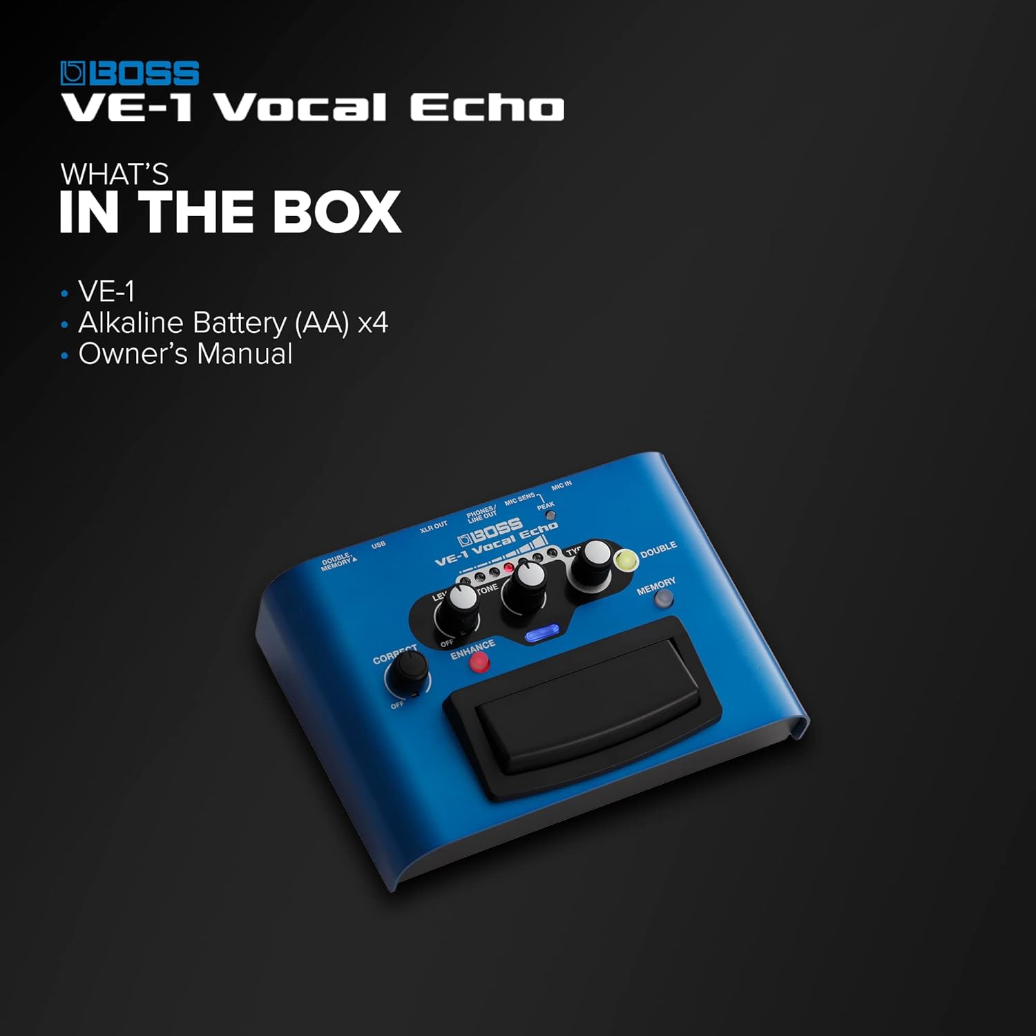 BOSS VE-1 Vocal Echo for Singers and Vocalists | Control Your Vocal Sound in Real-Time | Add Natural Ambience or Deep Reverb to your Voice | Seven Types of Adjustable Effects | Built-In Memory