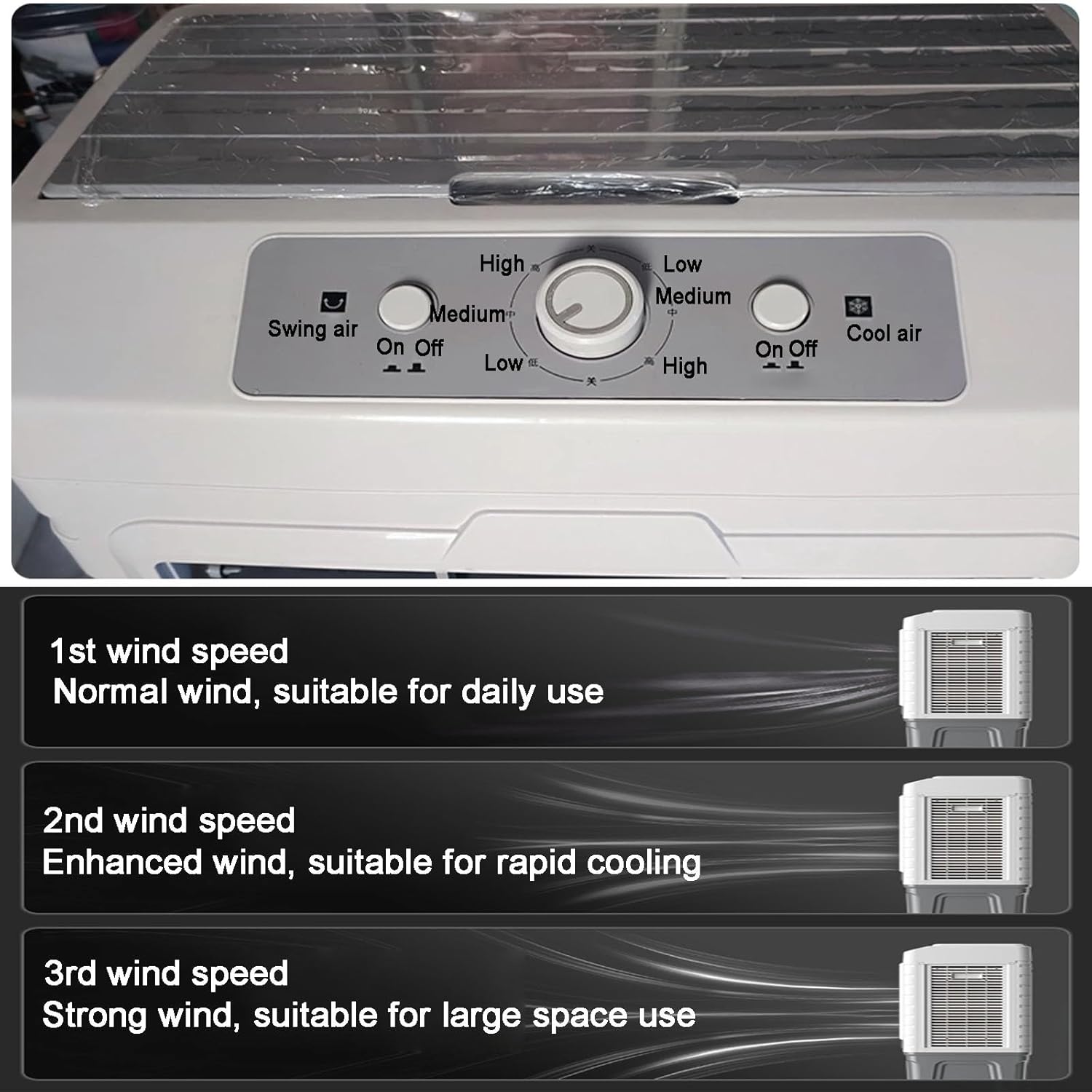 Knob Evaporative Air Cooler, Swamp Cooler Air Conditioner, Portable Ac with 2 Modes, 3 Wind Speeds, 15.4 Gal Tank for Room Garage Patio