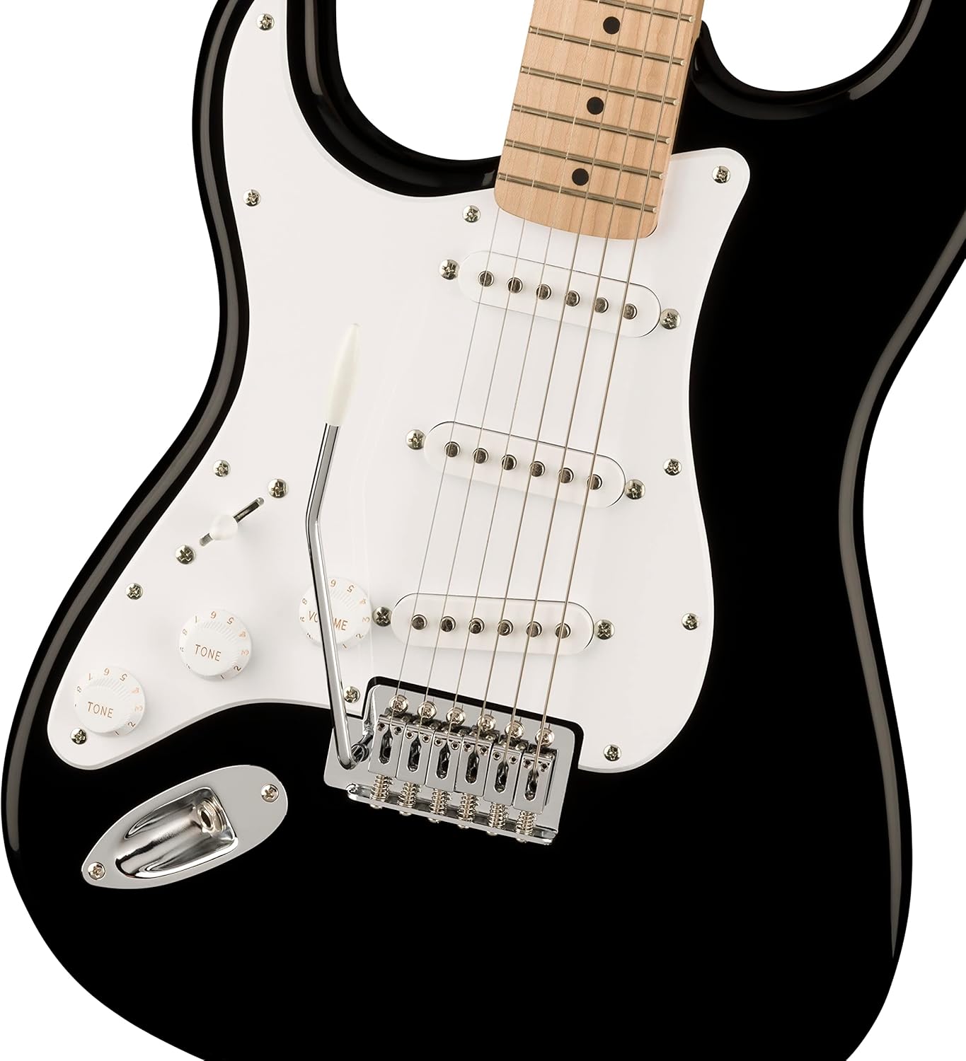Squier Sonic Stratocaster Electric Guitar, with 2-Year Warranty, Black, Maple Fingerboard, White Pickguard, Left-Handed
