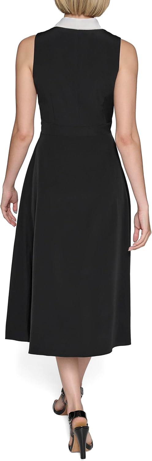 Karl Lagerfeld Womens Colorblock Silky Crepe Sleeveless Midi Dress