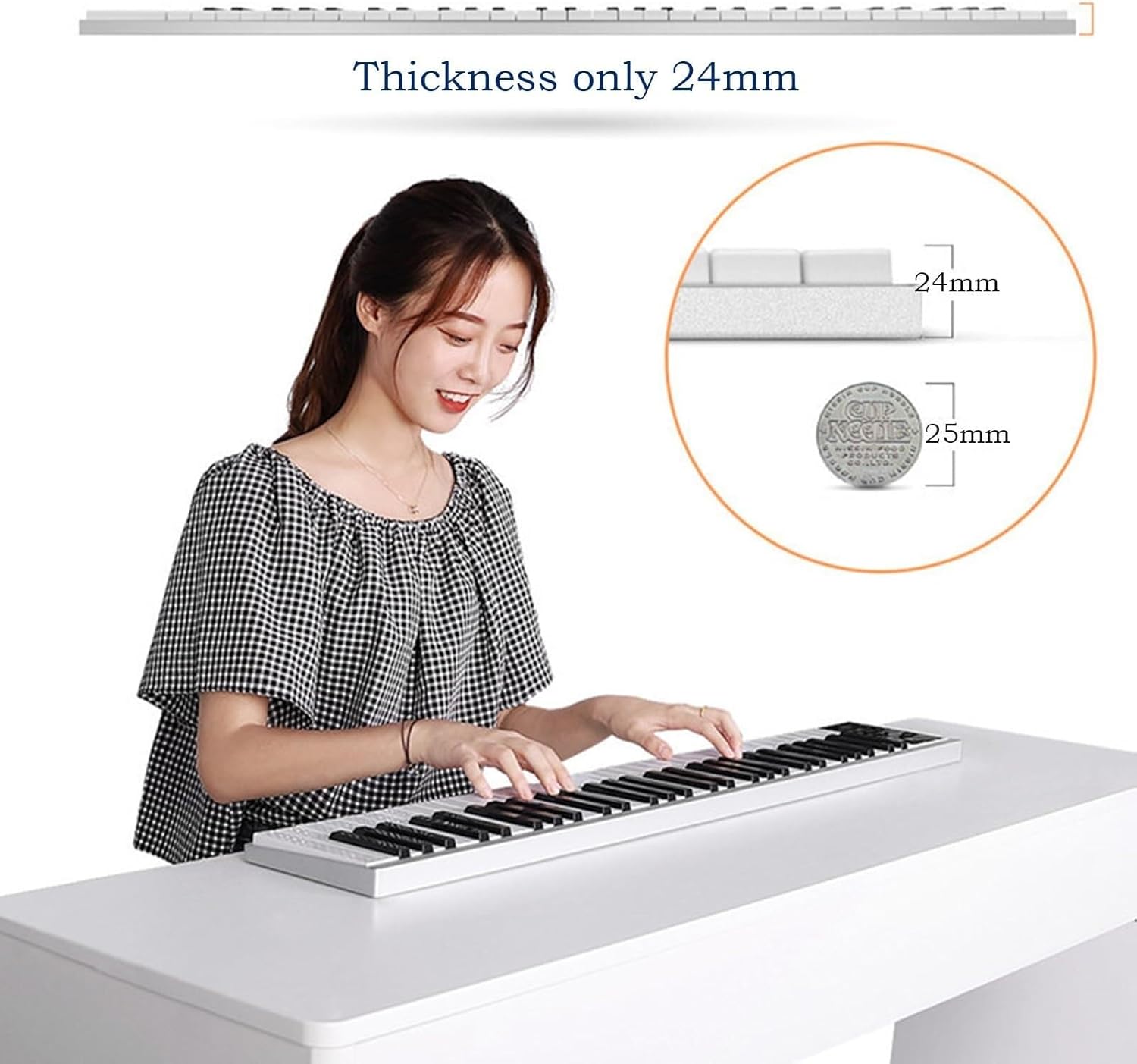 61-Key Full-Size Touch-Sensitive Electric Piano, Portable Rechargeable Travel Keyboard with Bluetooth, MIDI Mode for Beginners & Teens
