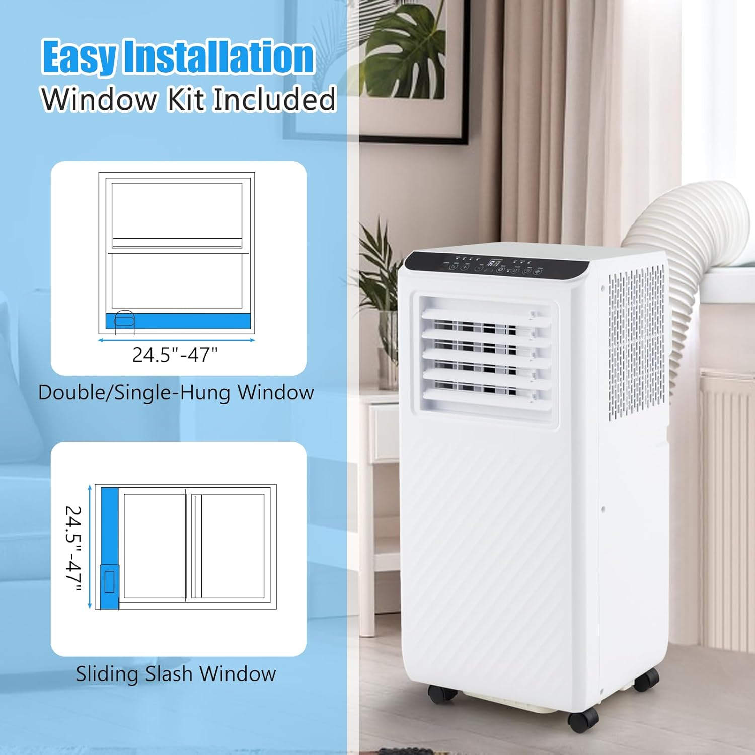 KOTEK Portable Air Conditioners, Cools up to 350 Sq.Ft, 8000 BTU 3-in-1 AC Unit for Bedroom with Dehumidifier, Fan & Sleep Mode & Window Kit, Room Air Conditioner Portable for Home Office (10000BTU)