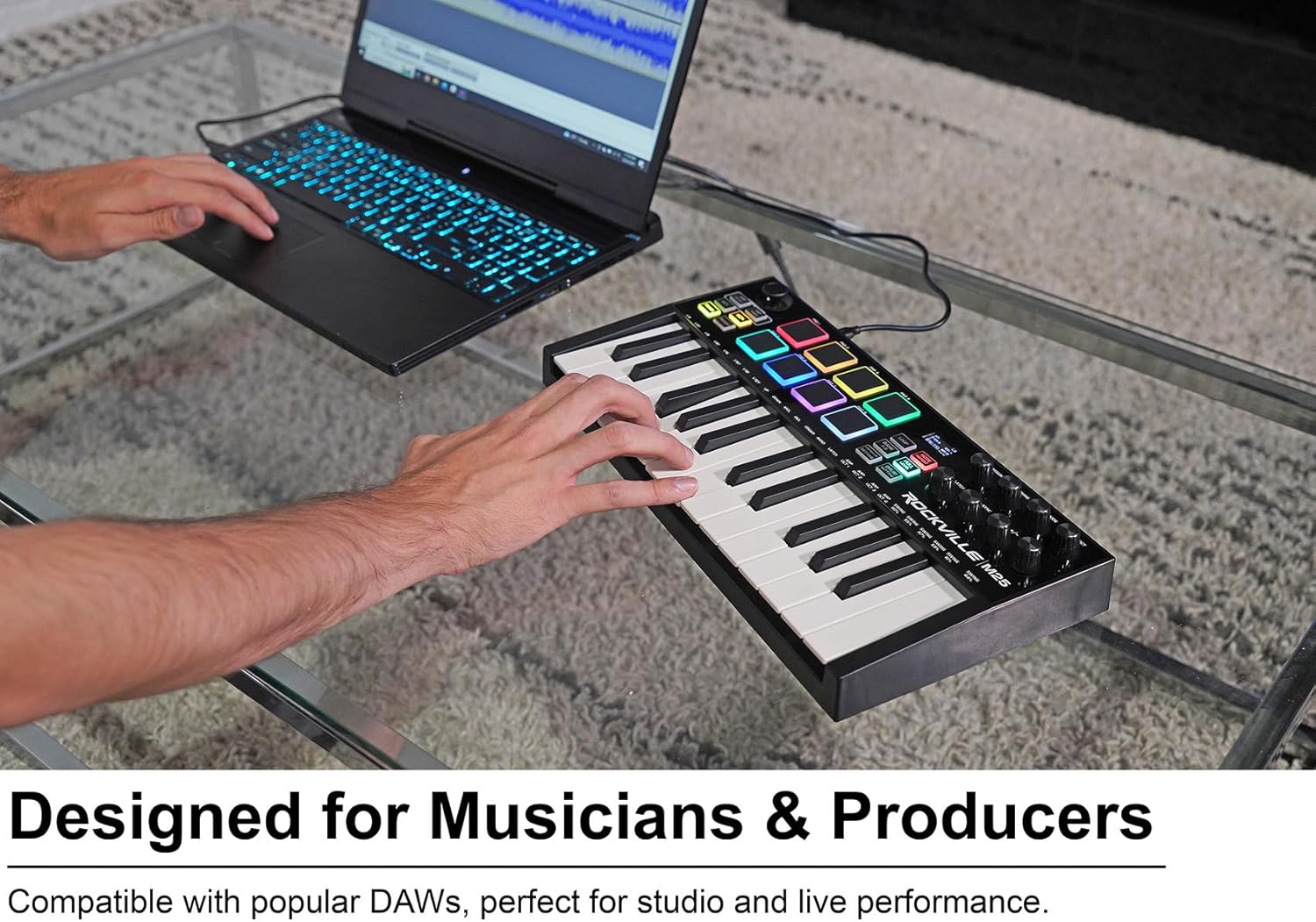 Rockville Bundle: Rockville M25 BLACK 25 Key USB Wireless MIDI Keyboard Controller With Bluetooth Bundle with Rockville MCB16 Gig Bag Case 4 DJ/MIDI/Keyboard Controllers/16 x 10.5 x 3 INCHES (2 items)