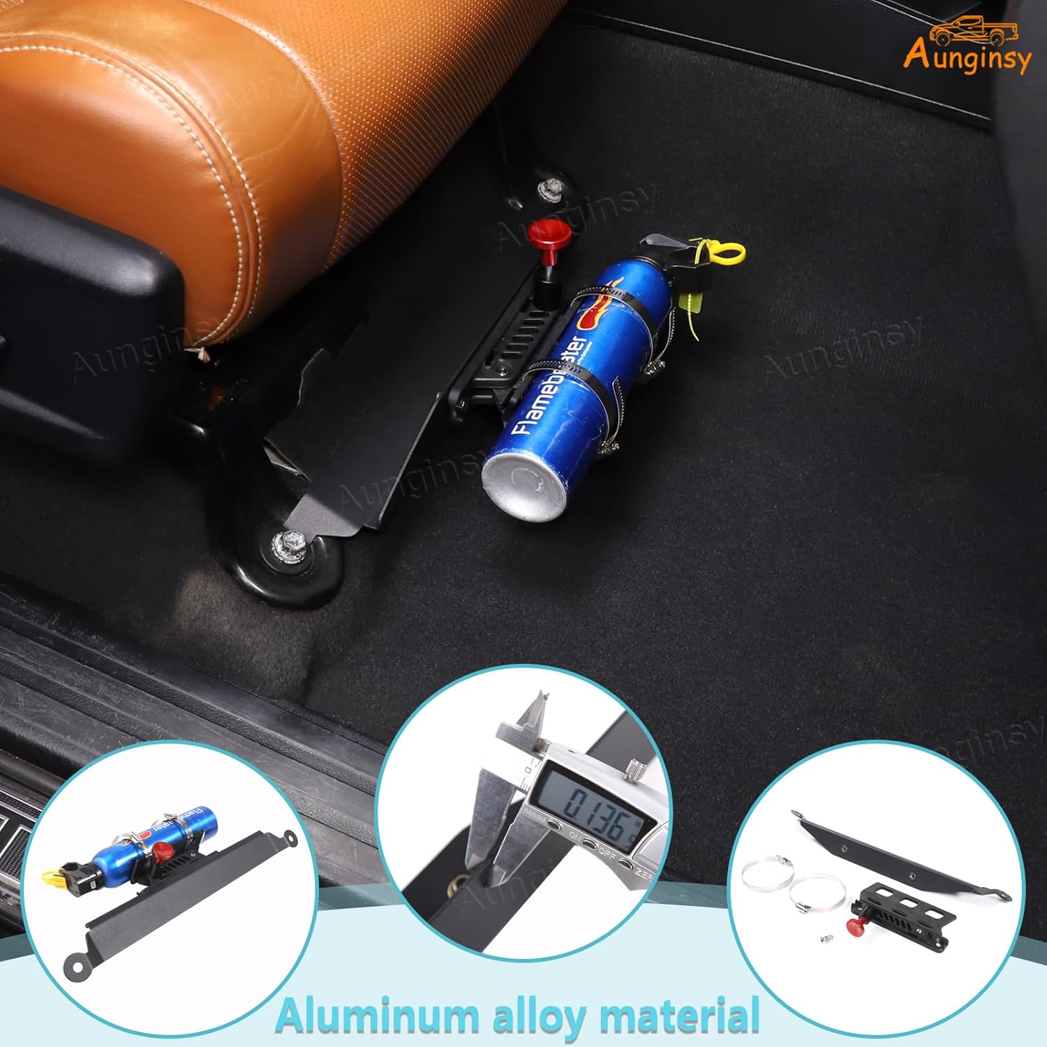 Car Co-Pilot Under Seat Quick Release Roll Bar Fire Extinguisher Mount Bracket Compatible with Toyota Tundra 2007-2021, Adjustable 2 Clamps Fire Extinguisher Bottle Tie Holder Billet Accessories