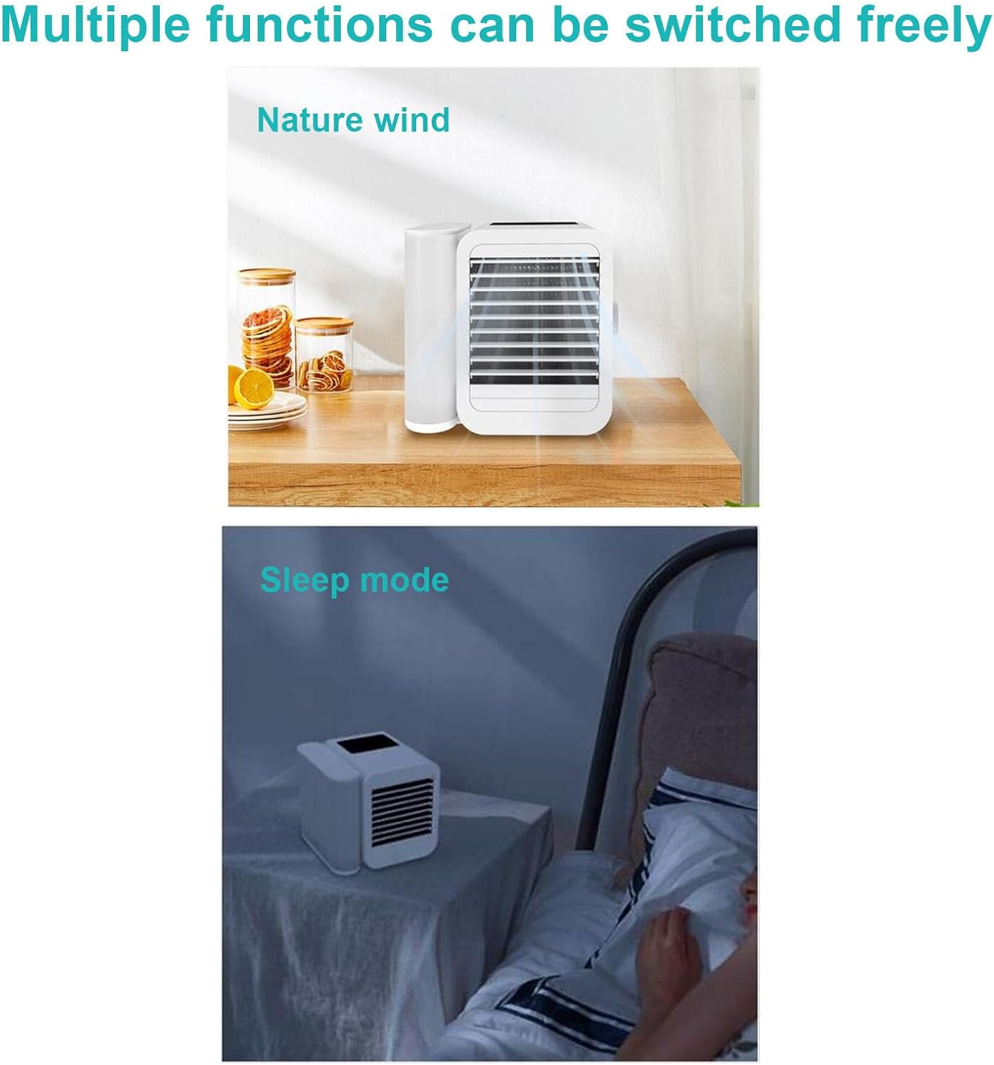 Portable Air Conditioner Cooling Fan with 1-99 Speeds & 2 Modes, 1000ml WaterTank, Timer Function, 4 in 1 USB C Touchscreen Evaporative Air Cooler with Quiet 7 Color Night Light