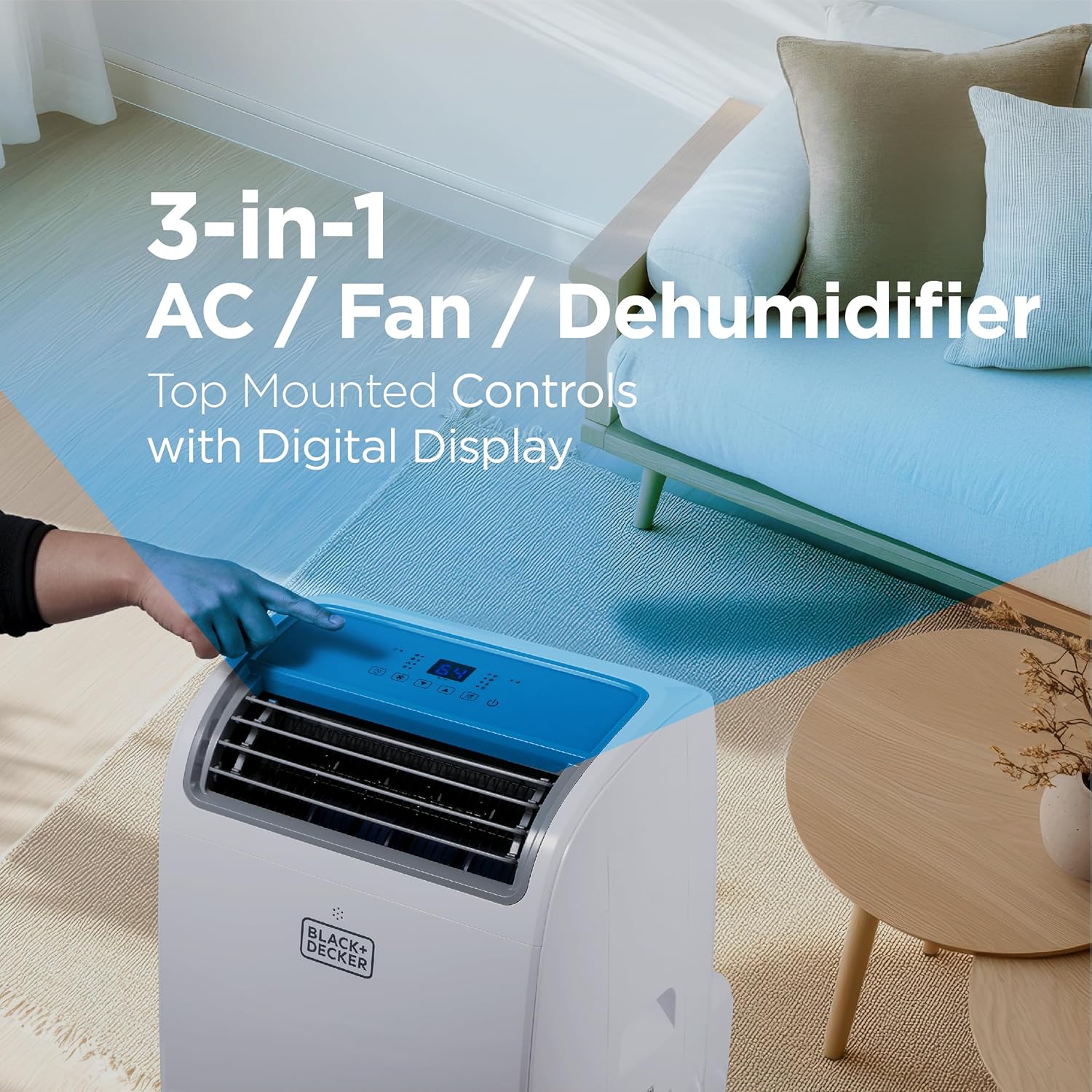 BLACK+DECKER Smart Portable Air Conditioner, 14,000 BTU (10,200 BTU SACC) for Rooms up to 700 Sq. Ft., Smart Portable AC with Follow Me Remote and Window Kit, BPACT14WT, White