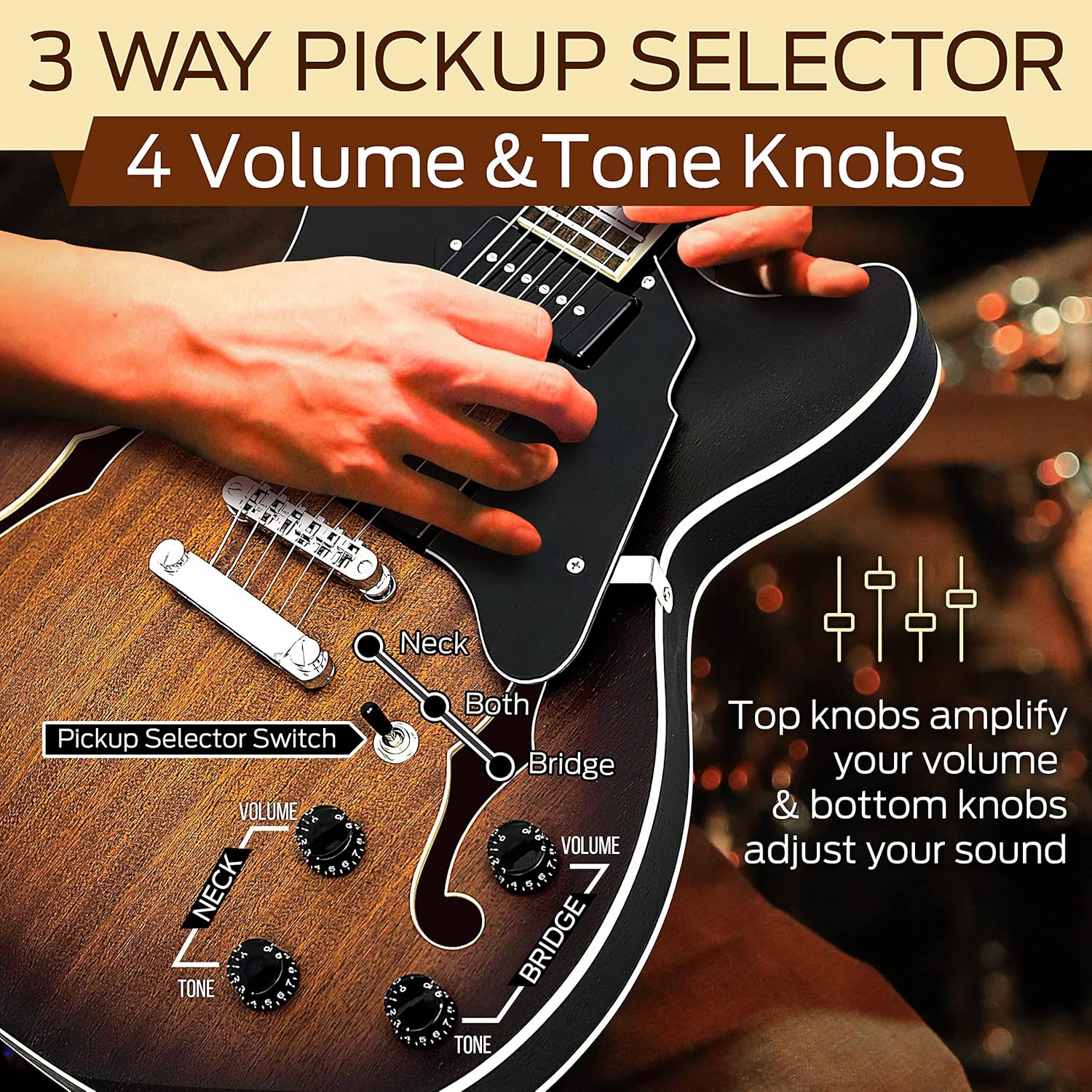 Pyle Semi Hollow Body Electric Guitar Set, 41.8