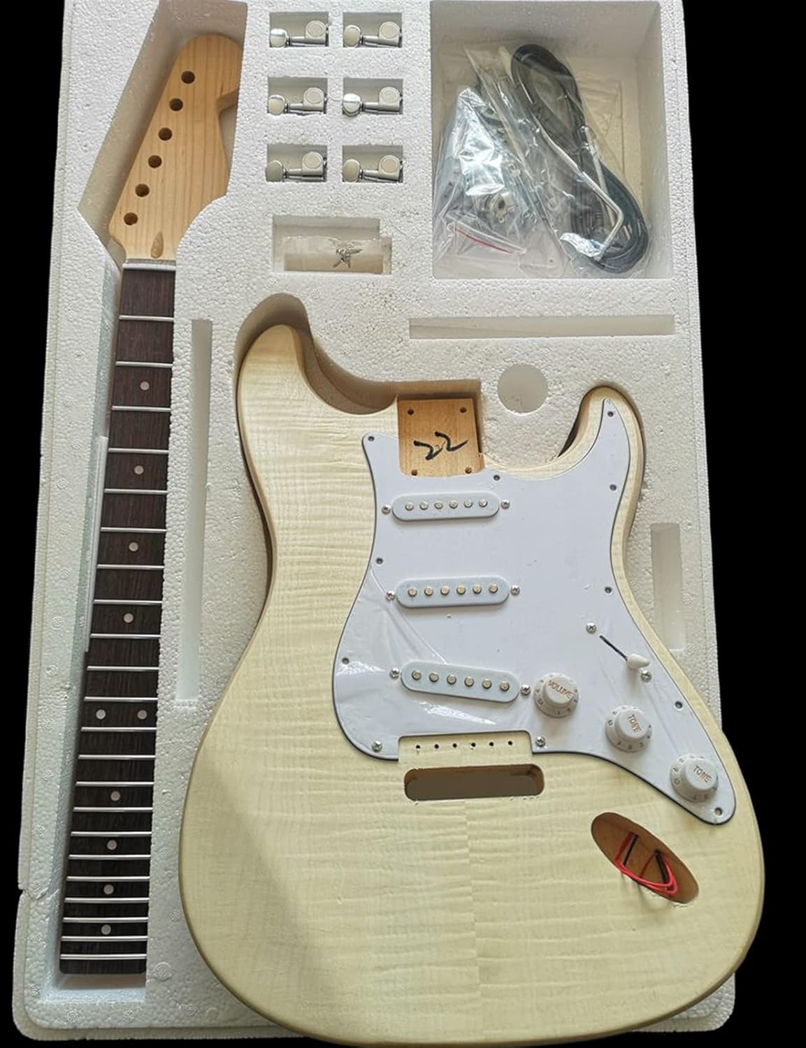 Electric Guitar Build Kit Maple Tiger Basswood Body Hard Maple Neck for ST DIY Guitar Kit (Color : Number 22)