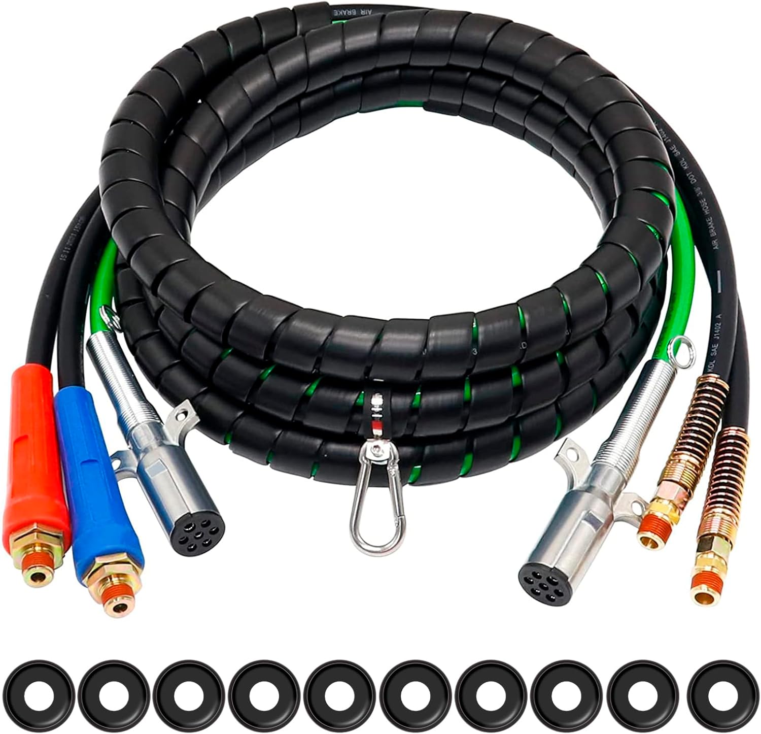 12ft 3 in 1 Air Lines for Tractor Trailer Freightliner ABS Air Brake Lines Tractor Truck Glad Hand Air Hose