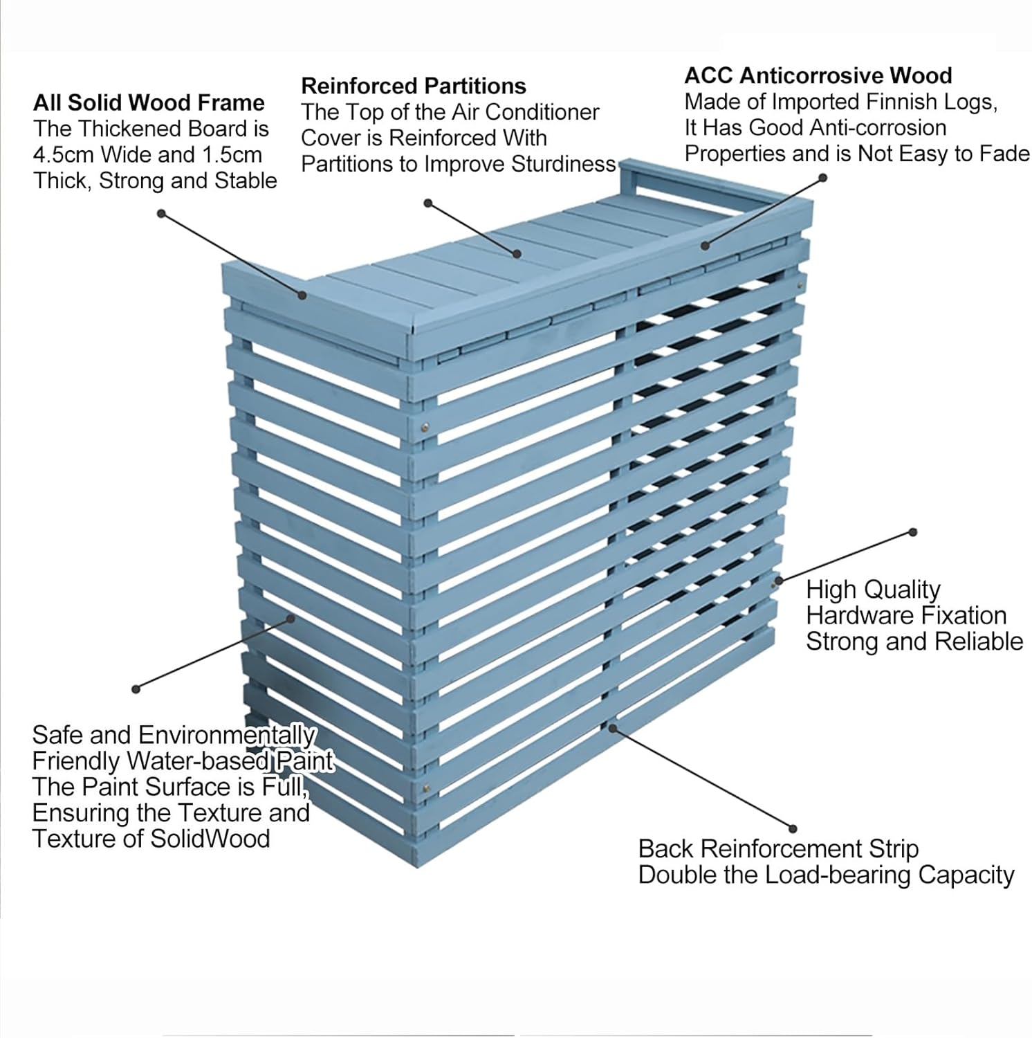 Air Conditioner Fence Screen Outdoor, Wooden Split AC Cover for Outside Units, Shelf Plant Stand for Outdoor, Garden (Color : Natural, Size : 105x95x45cm)