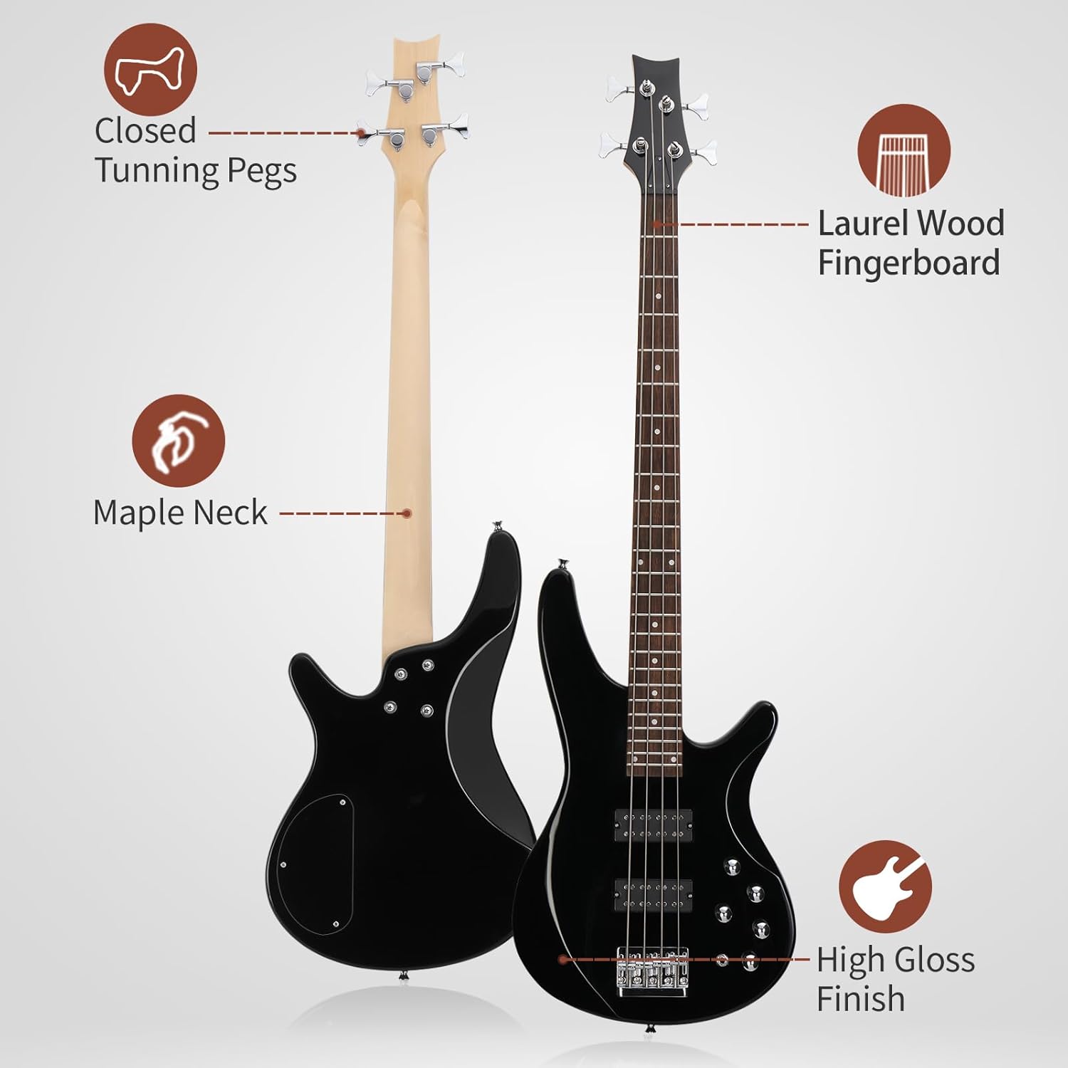 Ktaxon 4 String Electric Bass Guitar, Full Size Standard Right Handed Rosewood Fingerboard Beginner Kit with Cable Wrench Tool (Upgraded Black)