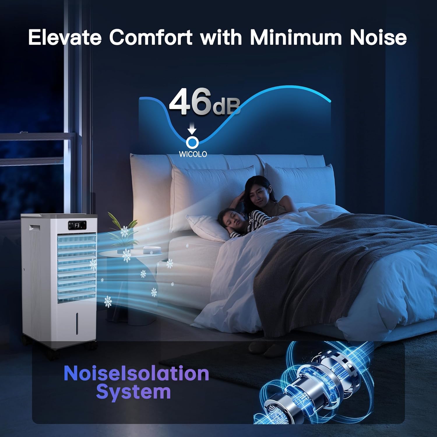 Windowless Portable Air Conditioners Fan, Evaporative Air Cooler w/3 Modes & 3 Speeds, 12H Timer for Smart Auto-off, 2-Gal Tank for 20H Cooling,16FT Remote,No Hose Needed,46db Swamp Cooler