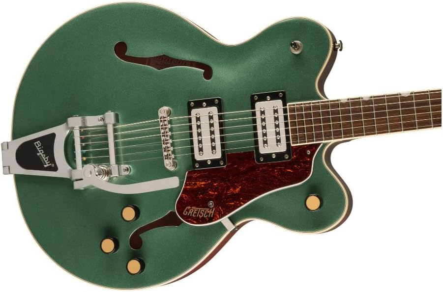 Gretsch G2622T Streamliner Center Block Double-Cut Electric Guitar (Steel Olive) with Broad Tron Pickups - Hollow Body Design Bundle with Plywood Construction Case (2 Items)