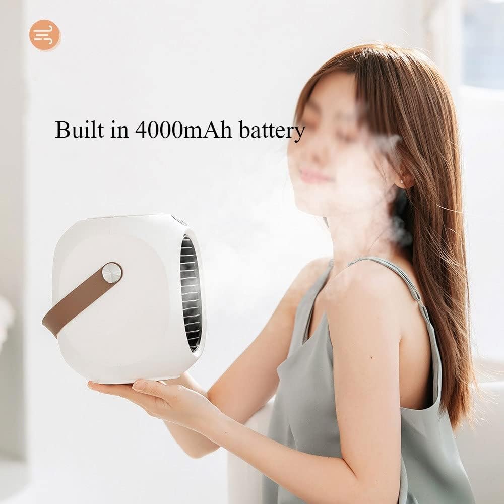 Evaporative Air Cooler, USB Small Air Conditioner, 4000 mAh Poratble Air Cooler 3 Speeds Mini Air Conditioner Poratble for Room/Desktop/Office/Camping