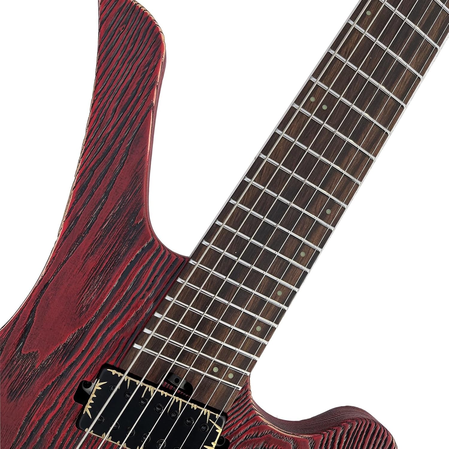 VENEKA Headless Electric Guitar 7 Strings Handmade Headless Electric Guitar with Stainless Steel Fan-Shaped Frets Ash Wood Body 3 Way Converter