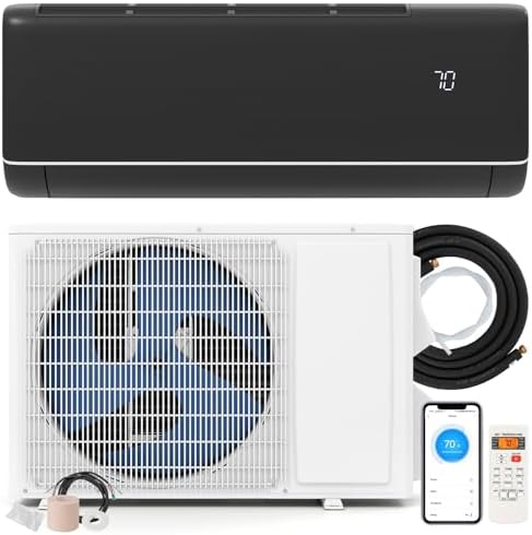 ARLIME 12000 BTU Mini Split Air Conditioner & Heater, WiFi Enabled 22 SEER2 115V Ductless Inverter AC Unit w/Complete Installation Kit, Works with Alexa, Cools Up to 750 Sq.Ft (Dark Grey,12000BTU)
