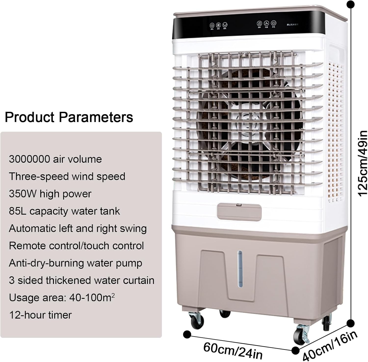 Swamp Cooler Air Conditioner, Evaporative Air Cooler with 26.4 Gallon Water Tank and Remote, 4 Ice Box, 8H Timer, Portable Cooling Fan with 3 Speeds for Commercial, Industrial, Garage, Outdoor Use