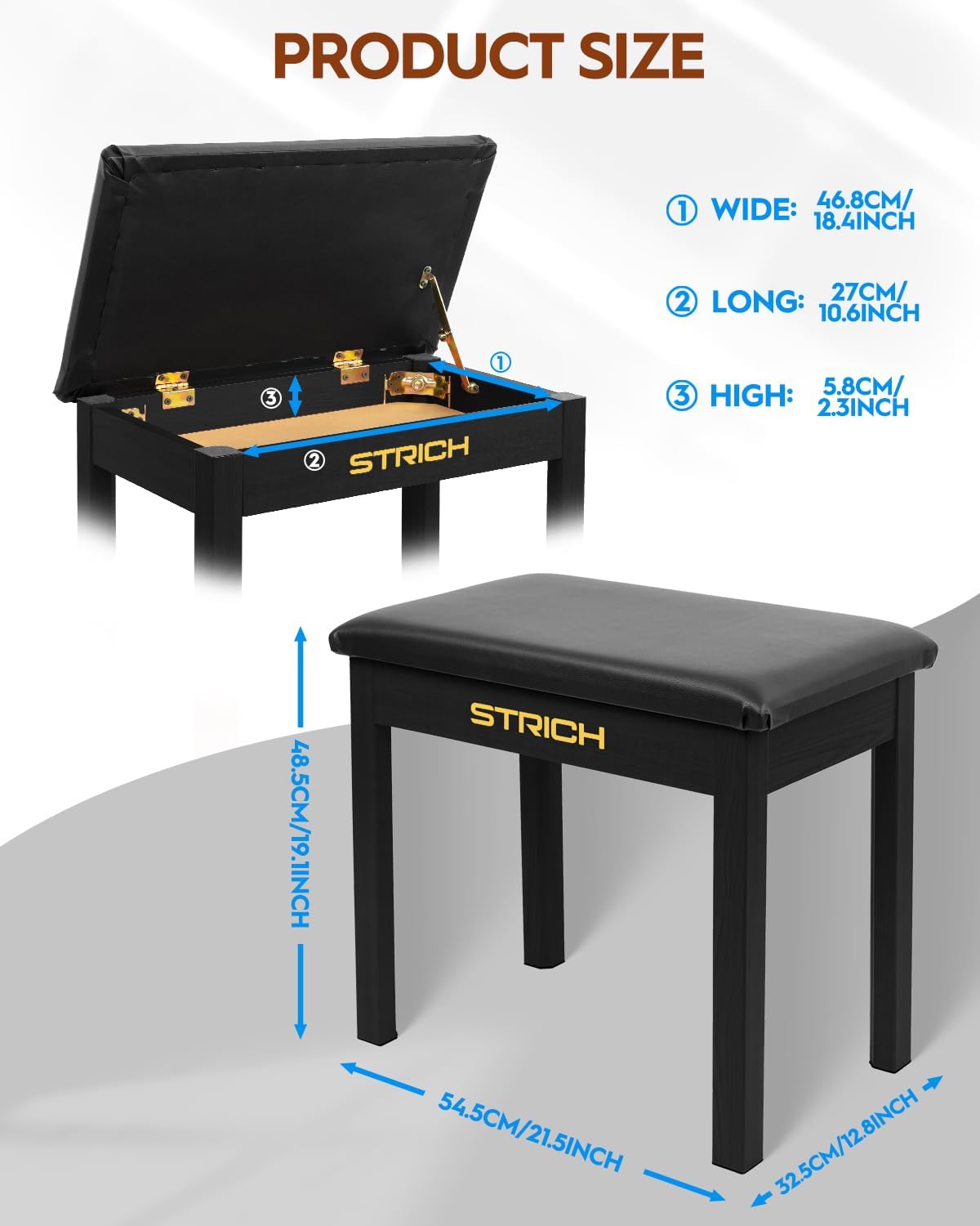 STRICH Digital Piano Bundle with Stand, Sustain Pedal and Storage Bench