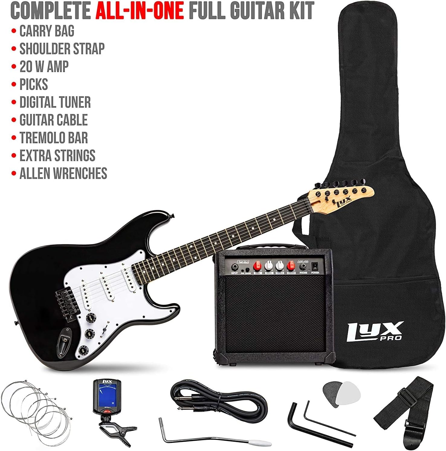 LyxPro Full Size Electric Guitar Black with 20w Amp Package with Presonus AudioBox 96 USB 2.0 Audio Interface Studio Bundle with Studio One Artist Software Pack