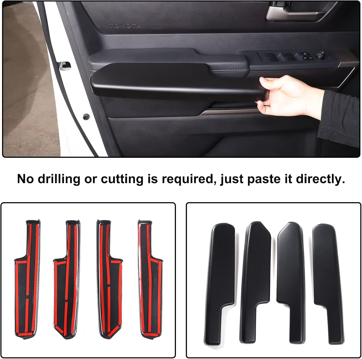 Aunginsy Car Inner Door Armrest Panel Trim Cover Compatible with Toyota Tundra 2022-2025 Pickup Truck Front Rear Side Door Armrest Panel Decorative Cover Protective Frame ABS Interior Accessories