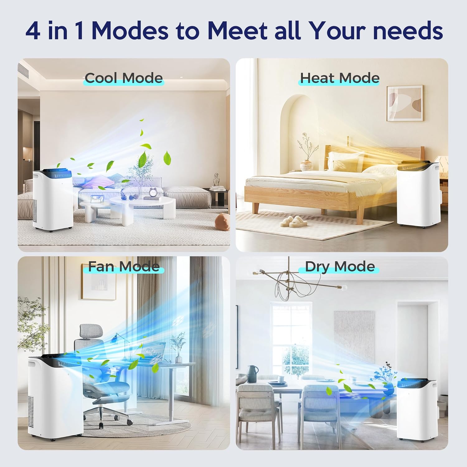 14000 BTU Portable Air Conditioners with Heater, Remote Control, 4-in-1 Free Stand Smart Cooling AC Unit with Heating, Dehumidifier, Fan Mode for 550-700 sq.ft Room, Auto Swing,Timer, Black