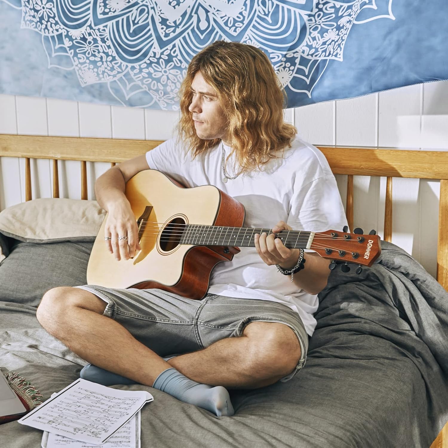 Donner 41” Acoustic Guitar Bundle-Wood Guitar Stand