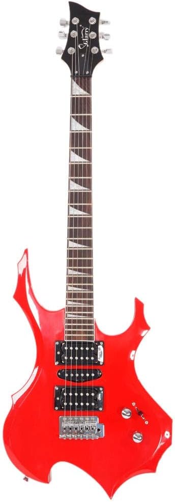 GLARRY Electric Guitar Buring Flame Design HSH Pickup for Beginner Right Hand with 20W AMP, Cable, Strap, Bag, Tremolo Arm and Accessories (Red)