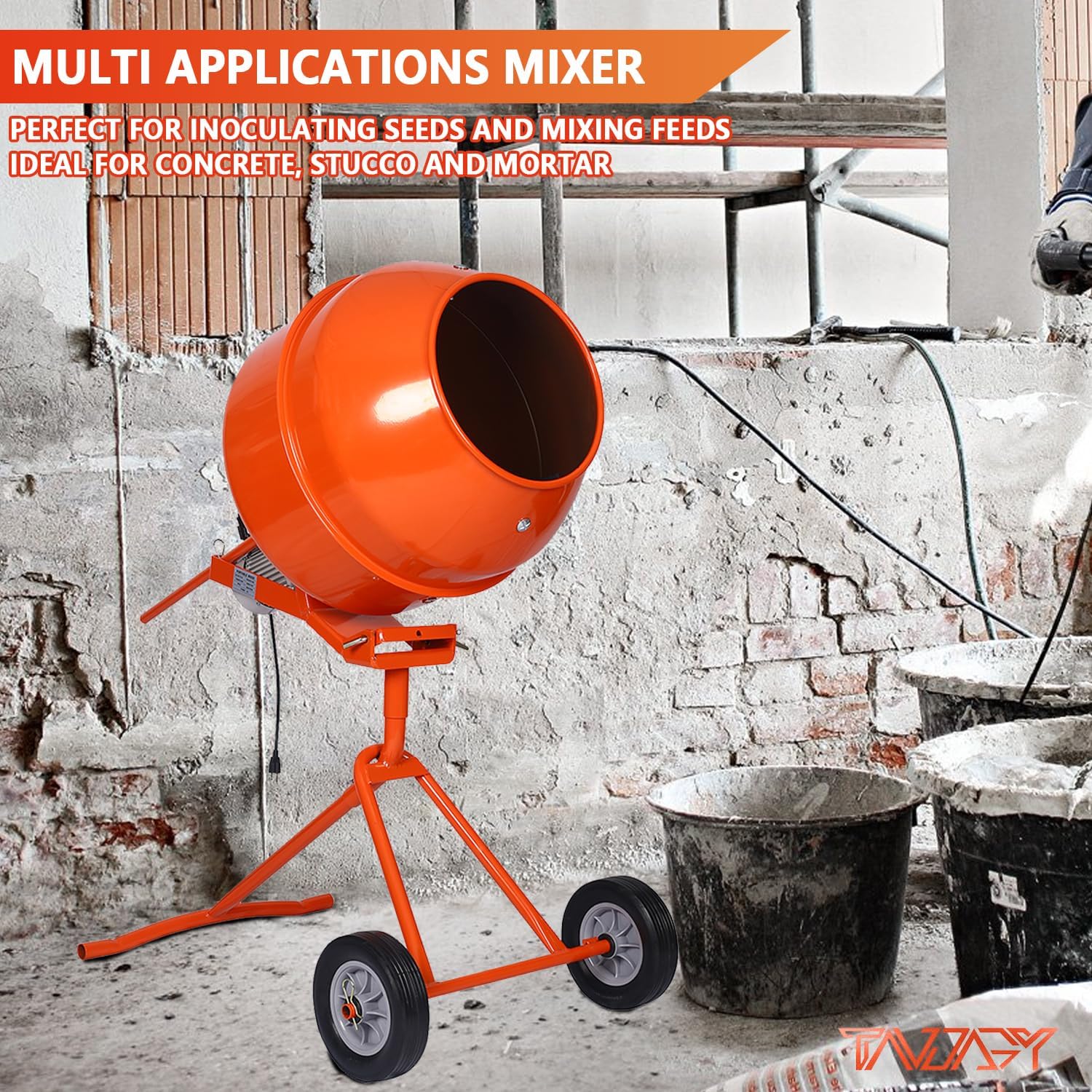 Portable 5 Cu Ft Concrete Cement Mixer 1/2 H P Electric Mixer Machine with Wheel Freestanding Barrow Machine 4 Gear Concrete Mixer Machine 23 RPM Cement Mixing Machine for Stucco Mortar Seeds