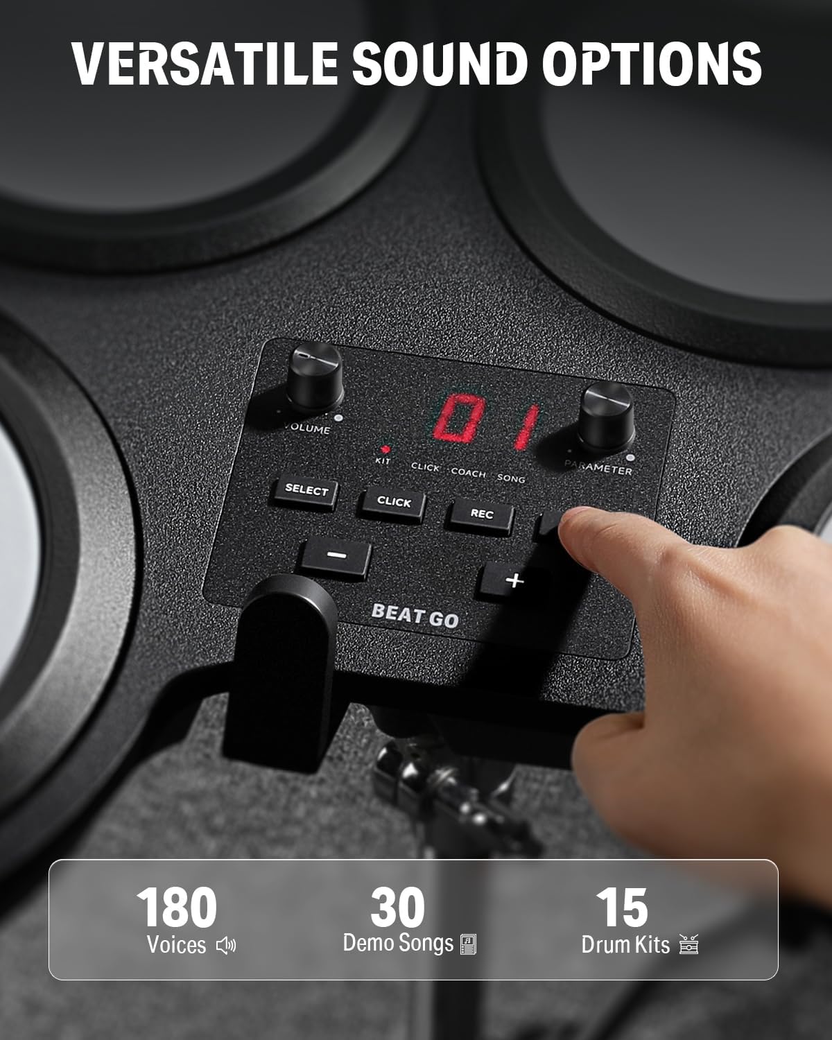 Donner Beat Go Electronic Drum Set, Portable Electric Drum Kit with Training Lessons for Beginners, Compact Table Drum with Drumstick and Backpack, 180 Voices 30 Demo Songs 15 Drum Kits