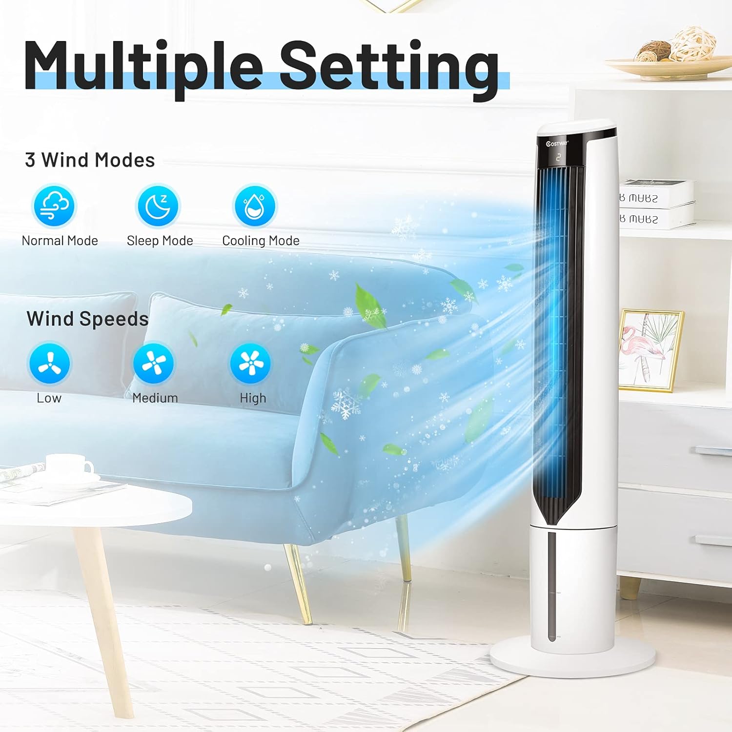 COSTWAY Portable Evaporative Air Cooler for Room, 41 Inches Cooler with Remote Control, 70° Oscillating Floor Swamp Cooler with 4 Ice Packs, 9H Timer Bladeless Air Cooler for Bedroom Room Home Office