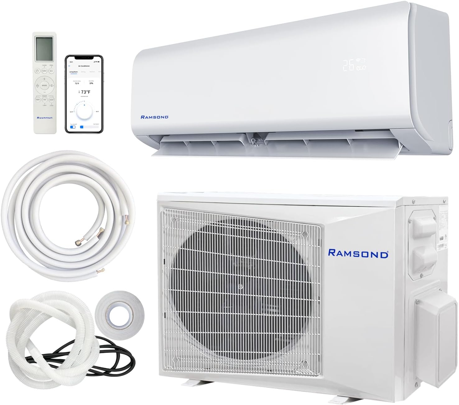 GW SERIES 12000 BTU 230 V Mini Split Ductless Air Conditioner Heat Pump 19 SEER Included Line Set Kit Compatible with Alexa and Google, White