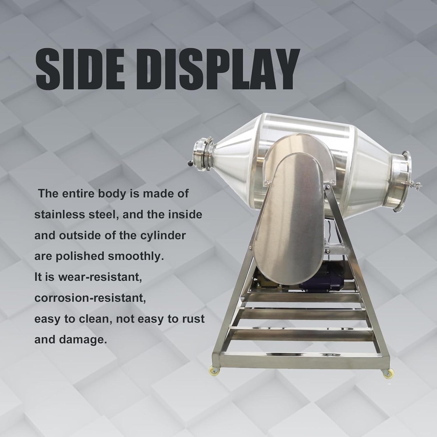 60L Dry Powder Mixer 360° Rotating Blender Mixing Machine for Metal Metallurgy Abrasive 304 Stainless Steel Drum Powder Mixer Blender 110V 3KW