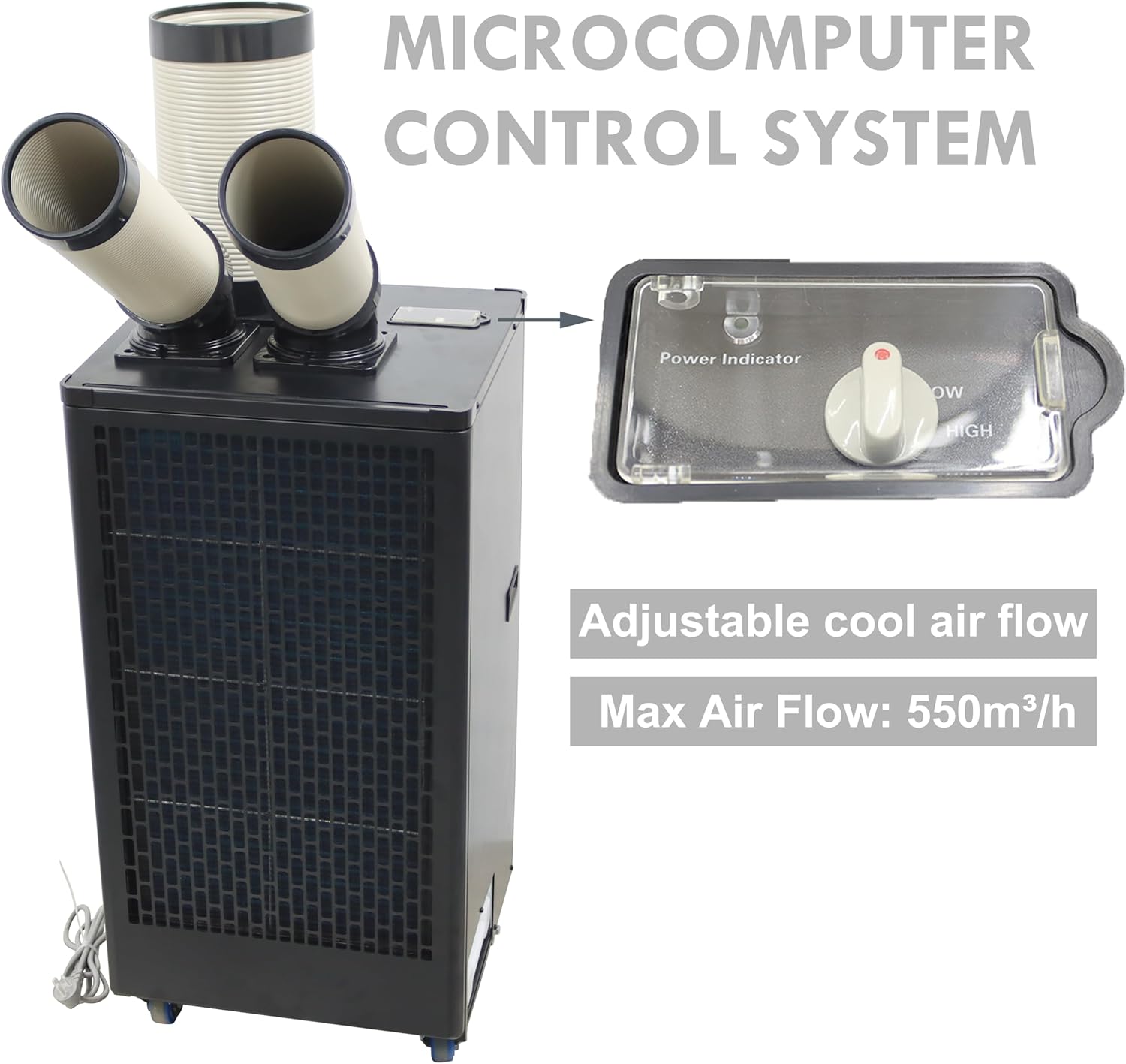 TECHTONGDA Industrial Spot Cooler Air Conditioner Commercial Mobile Outdoor Cooling Machine Aircon Double Outlets 550m³/h 12000BTU/h 220V Blcak