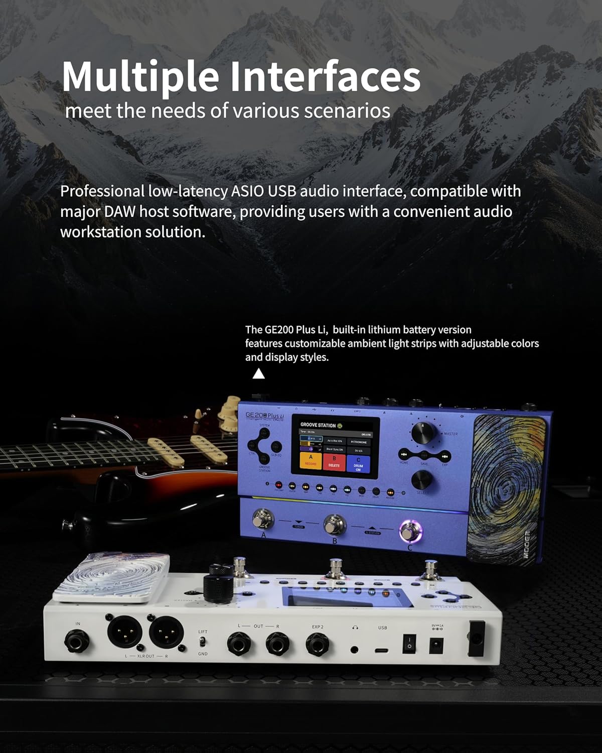 MOOER GE200 Plus Wireless Guitar Pedal Electric Guitar Multieffects Plug to Play, MOOER Cloud Share, MNRS Amp and Cab Sample Files, XLR Stereo Output for Live Show